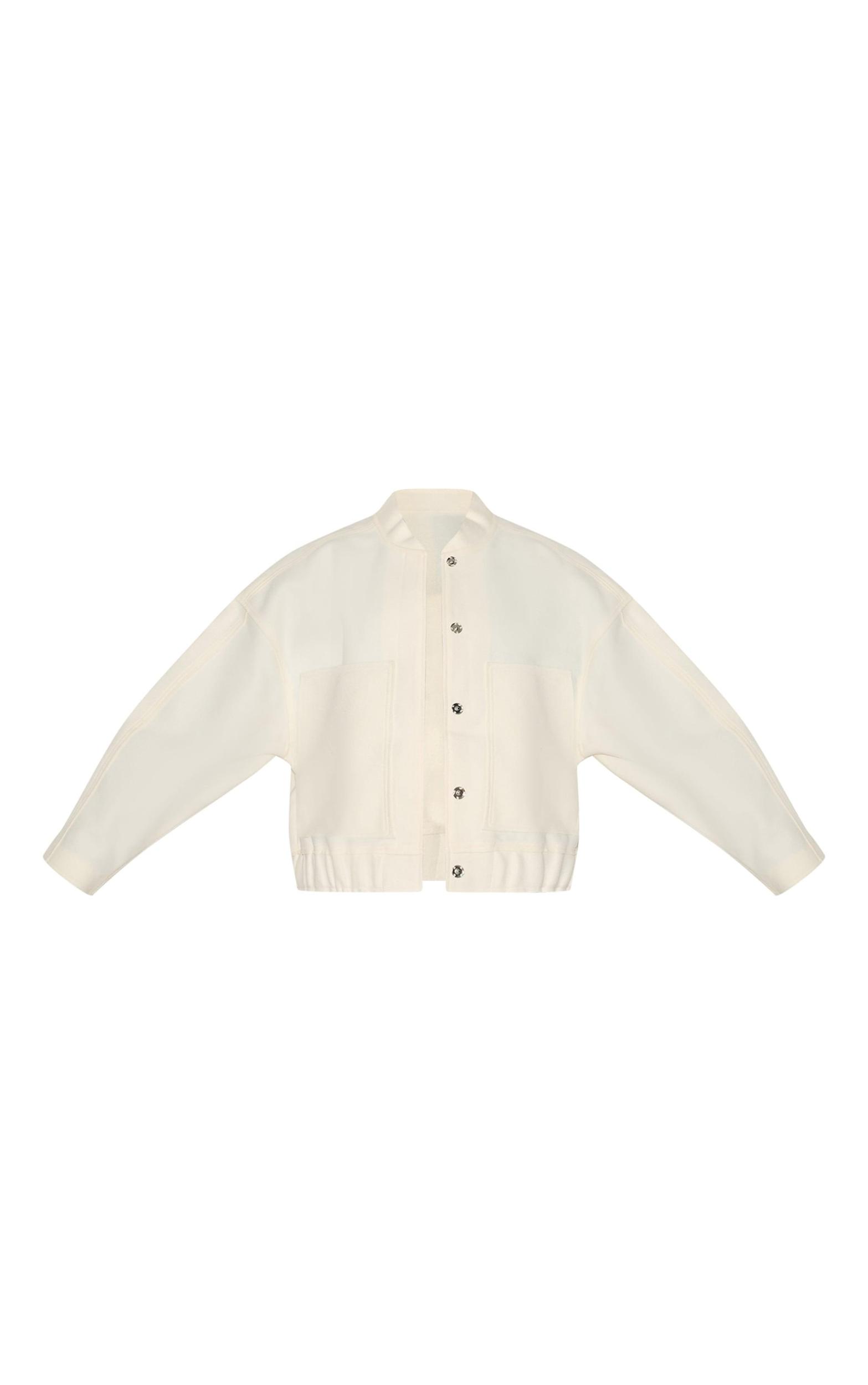 Cream Wool Look Longline Bomber Jacket Product Image