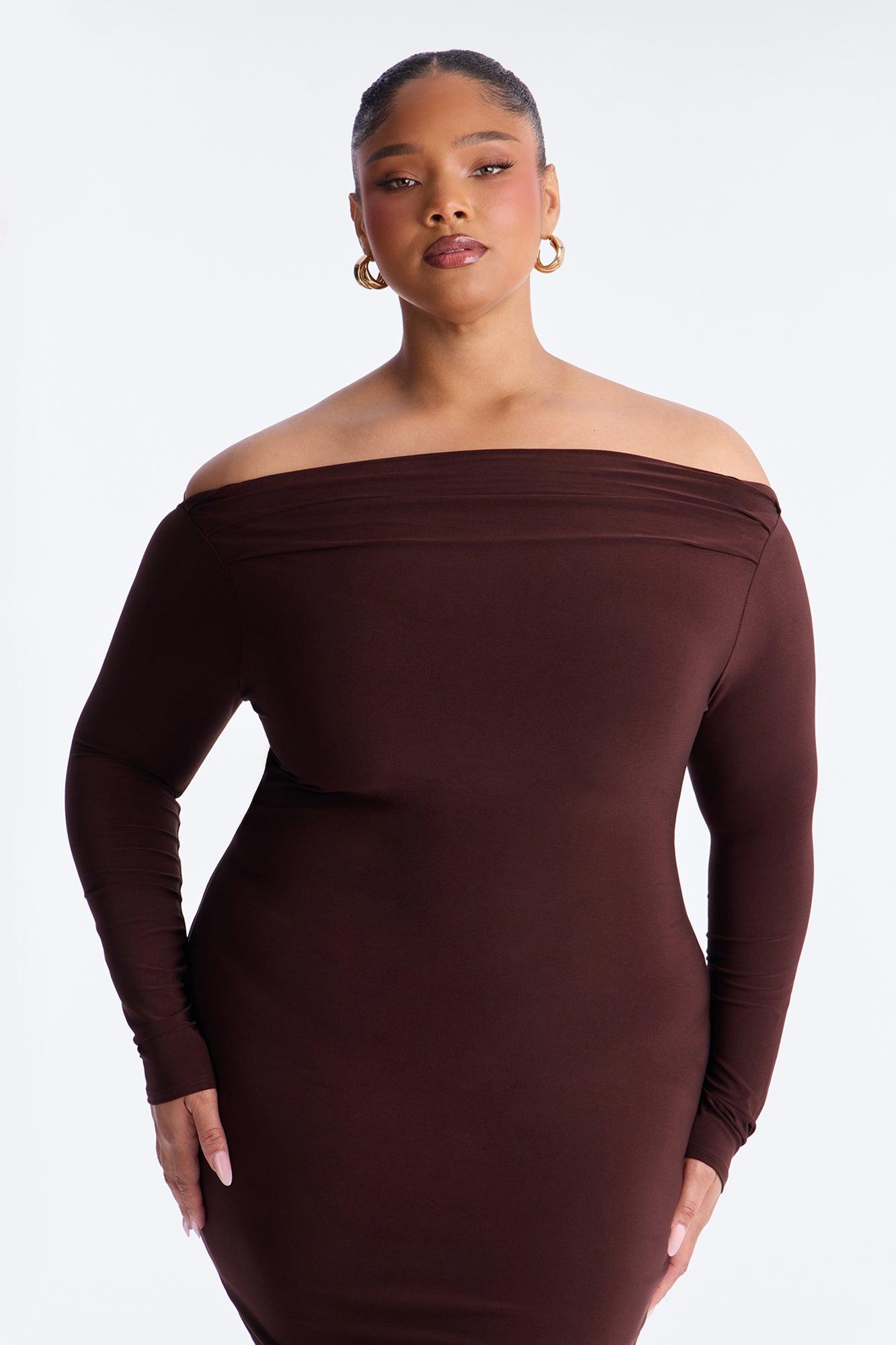 Delia Off Shoulder Midi Dress - Chocolate Female Product Image