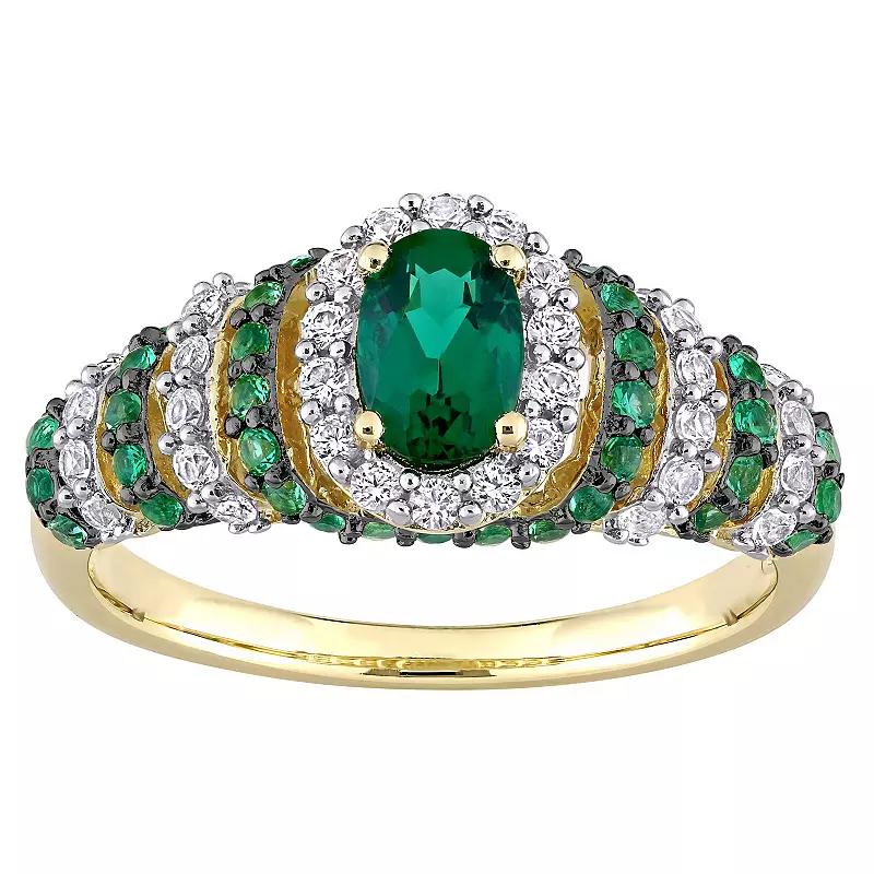 Stella Grace Gold Tone Sterling Silver Lab-Created Emerald & Lab-Created White Sapphire Oval Vintage Ring, Womens 18k Gold Plated Product Image