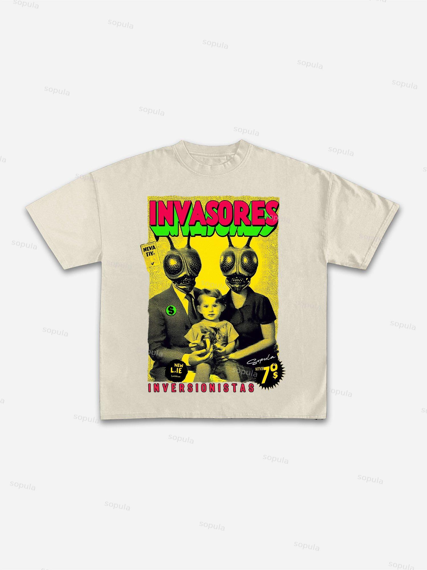 Mask Lip Never Look Back Print Cotton T-shirt Product Image