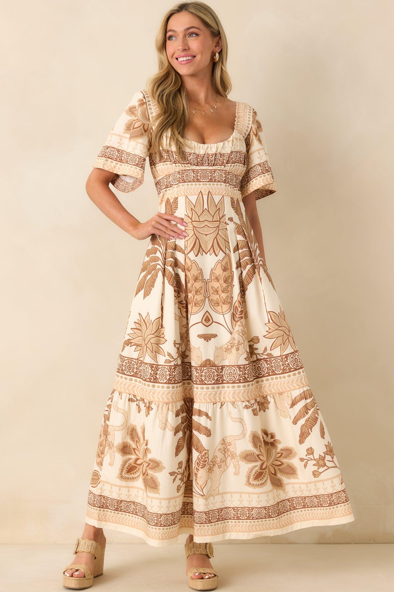 Aylaya Beige Multi Print Cotton Lisbon Maxi Dress Product Image