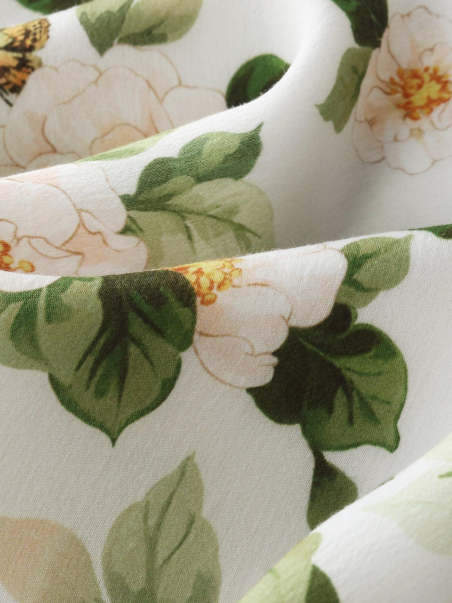 Acetate Blend Floral Print Women V-Neck Midi Dress With Belt Product Image