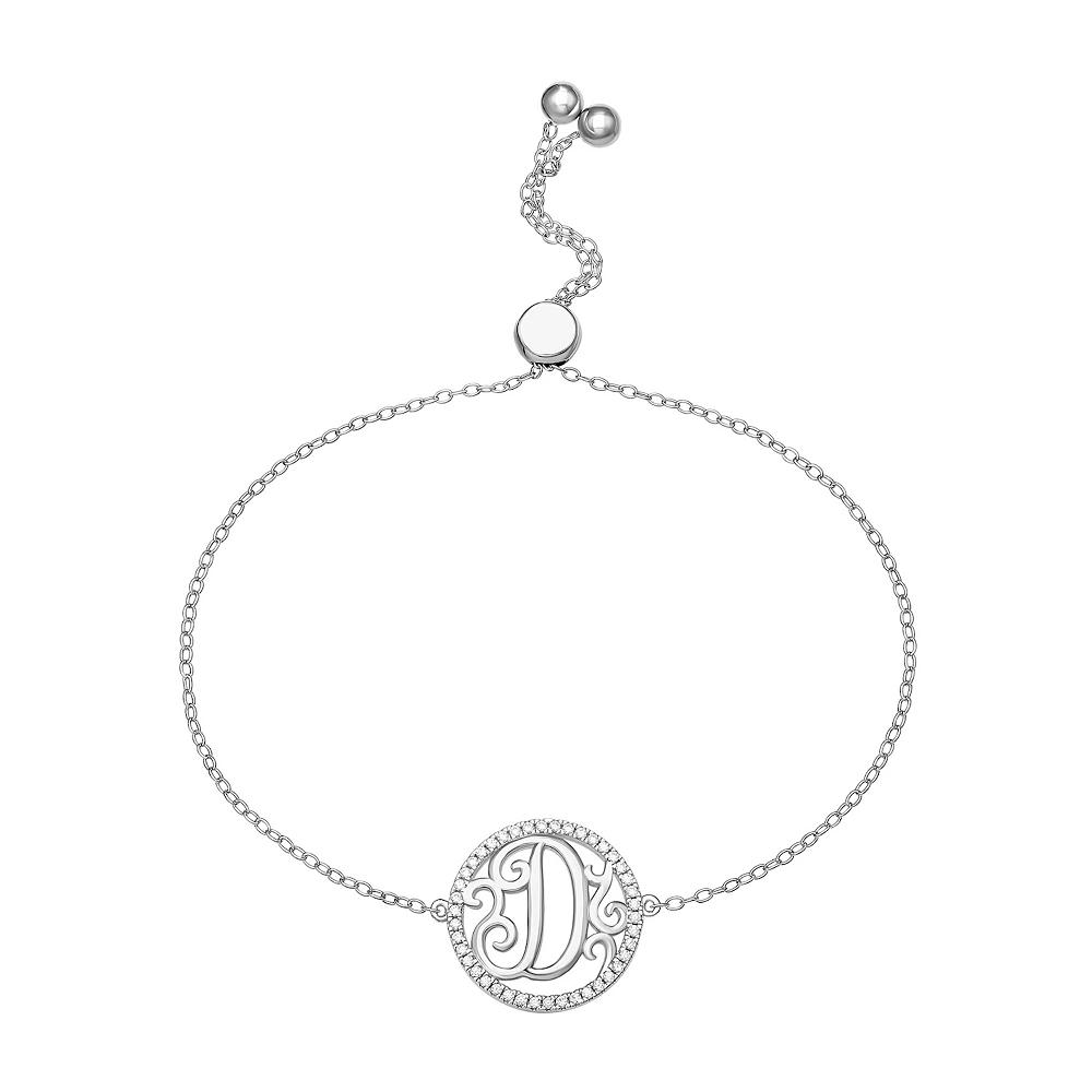PRIMROSE Sterling Silver Cubic Zirconia Initial Cable Chain Bolo Bracelet, Women's, Size: 7", Sterling Silver D Product Image