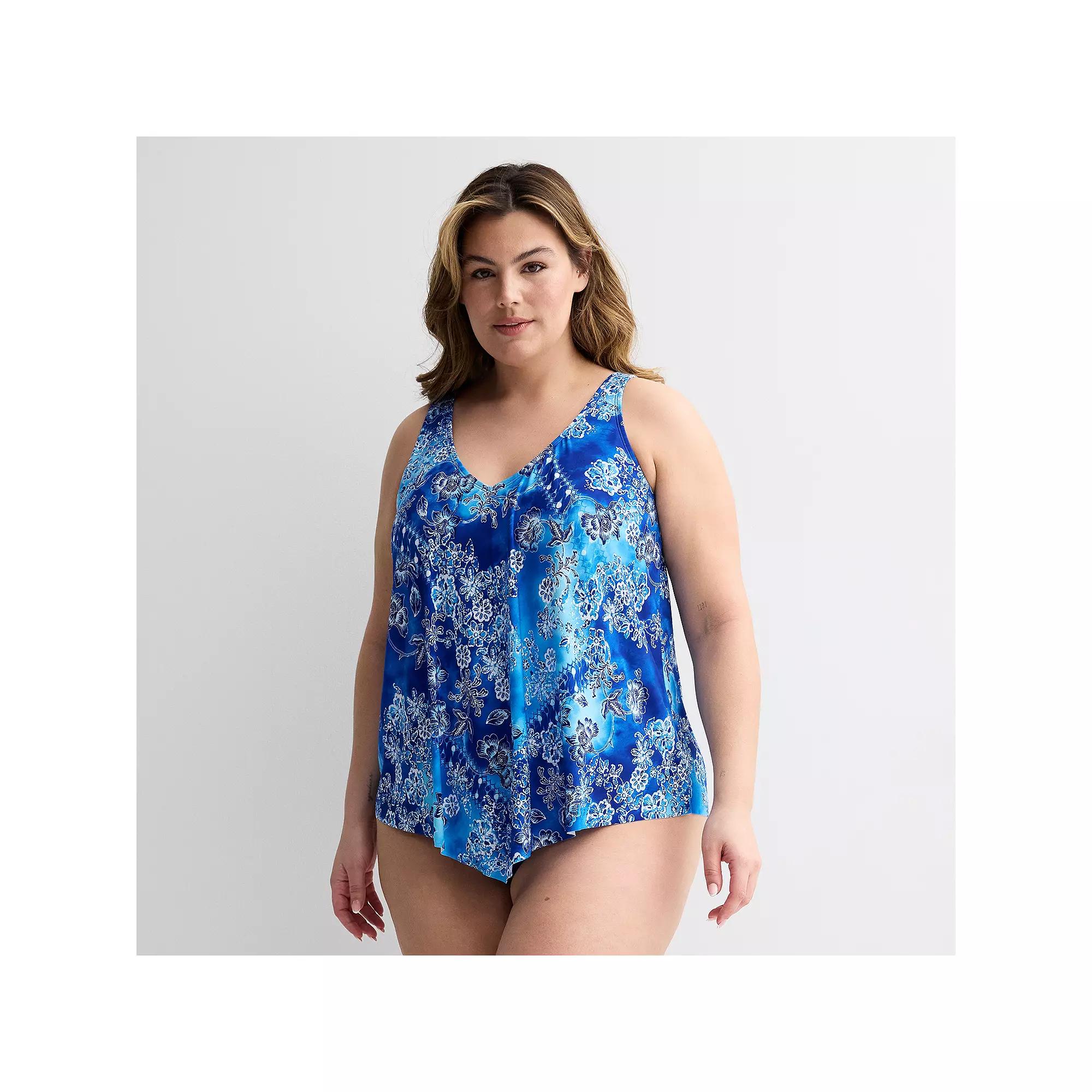 Plus Size Bal Harbour V-Neck Hanky Fauxkini, Womens Product Image