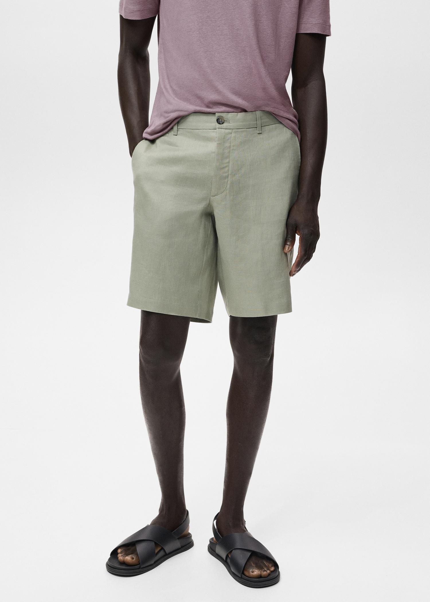 Slim-fit 100% linen bermuda shorts - Men | MANGO USA Product Image