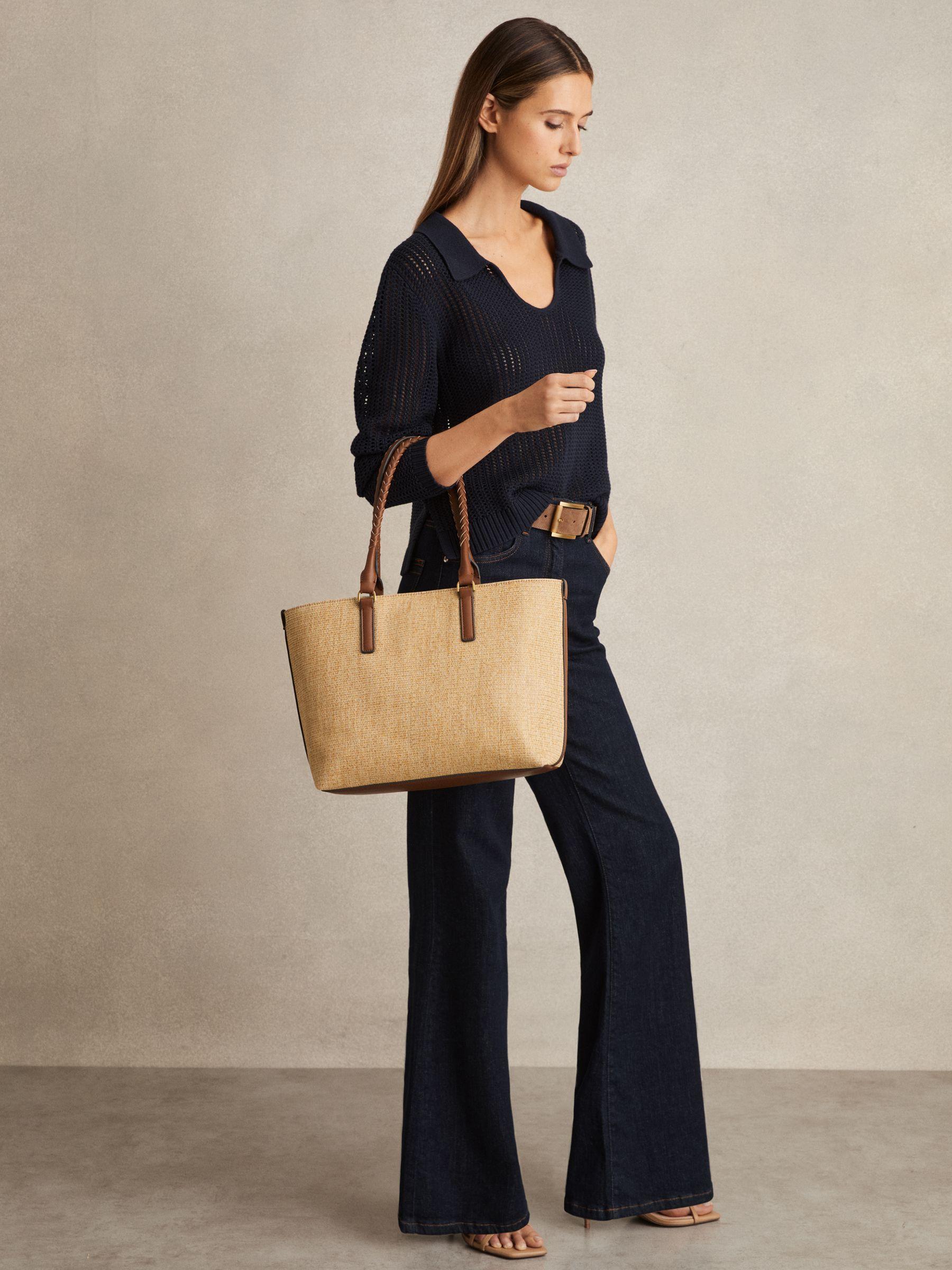 Raffia Braided Strap Tote Bag in Tan Product Image