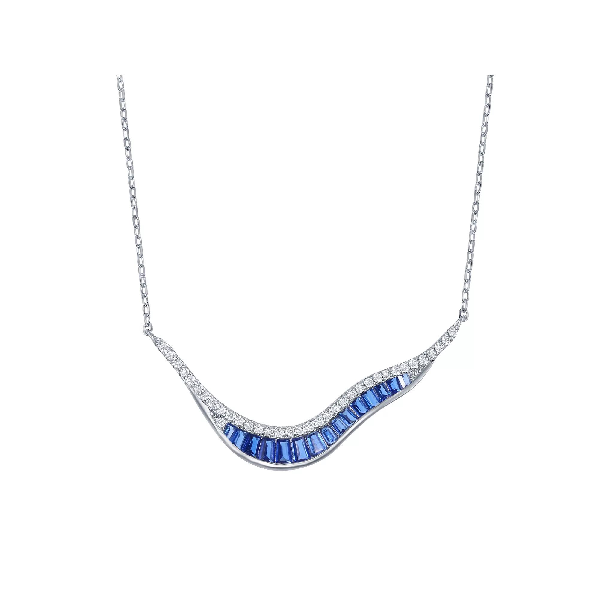 Sterling Silver Blue Cubic Zirconia Abstract Chevron Necklace, Women's, Size: 16-18" ADJ Product Image