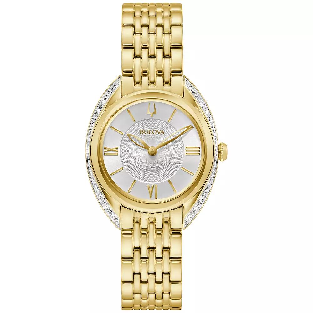 Bulova Womens Classic Gold Tone Stainless Steel Diamond Accent Bracelet Watch - 98R298 Silver White Product Image