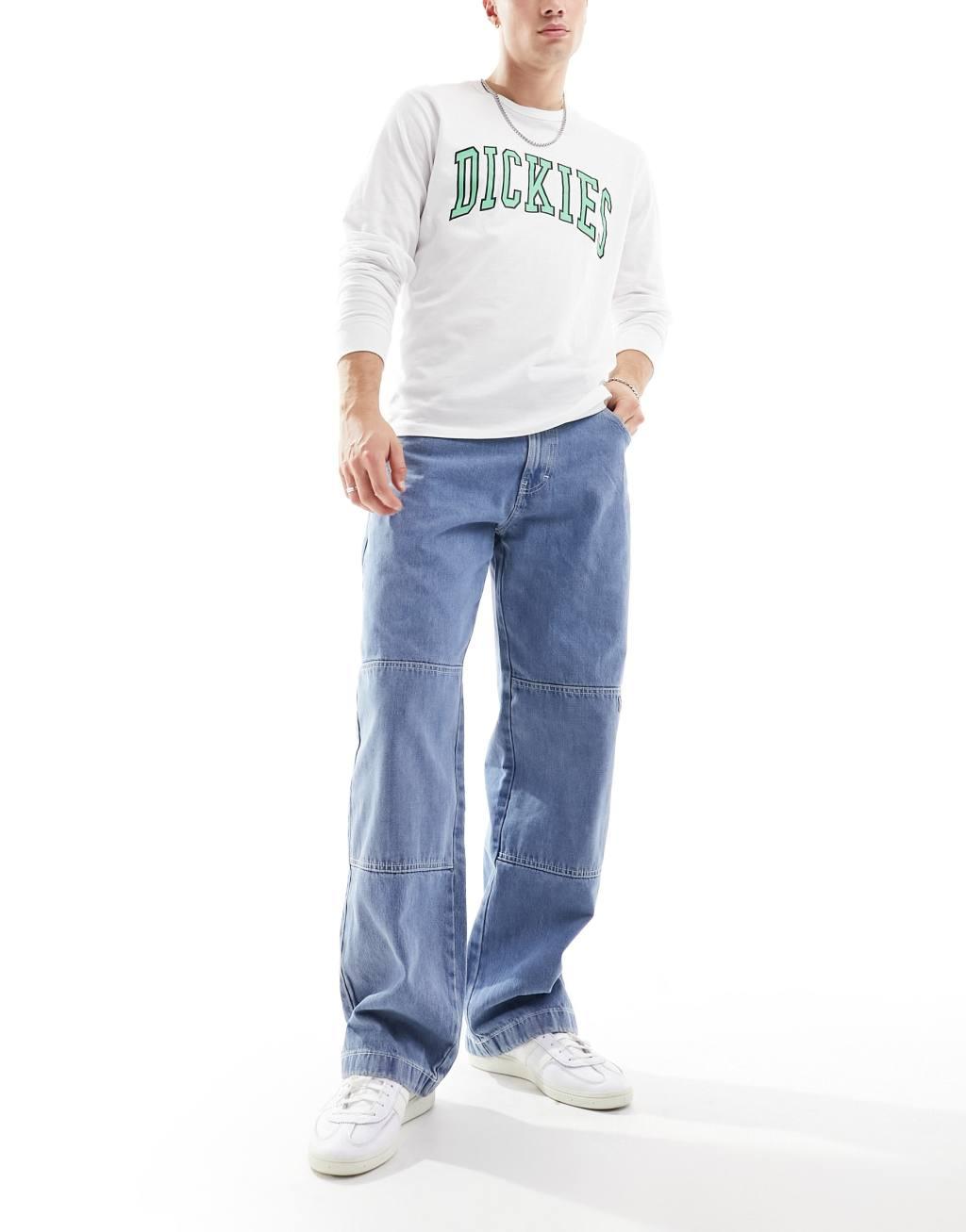 Dickies Double Knee stitched jeans in light blue Product Image