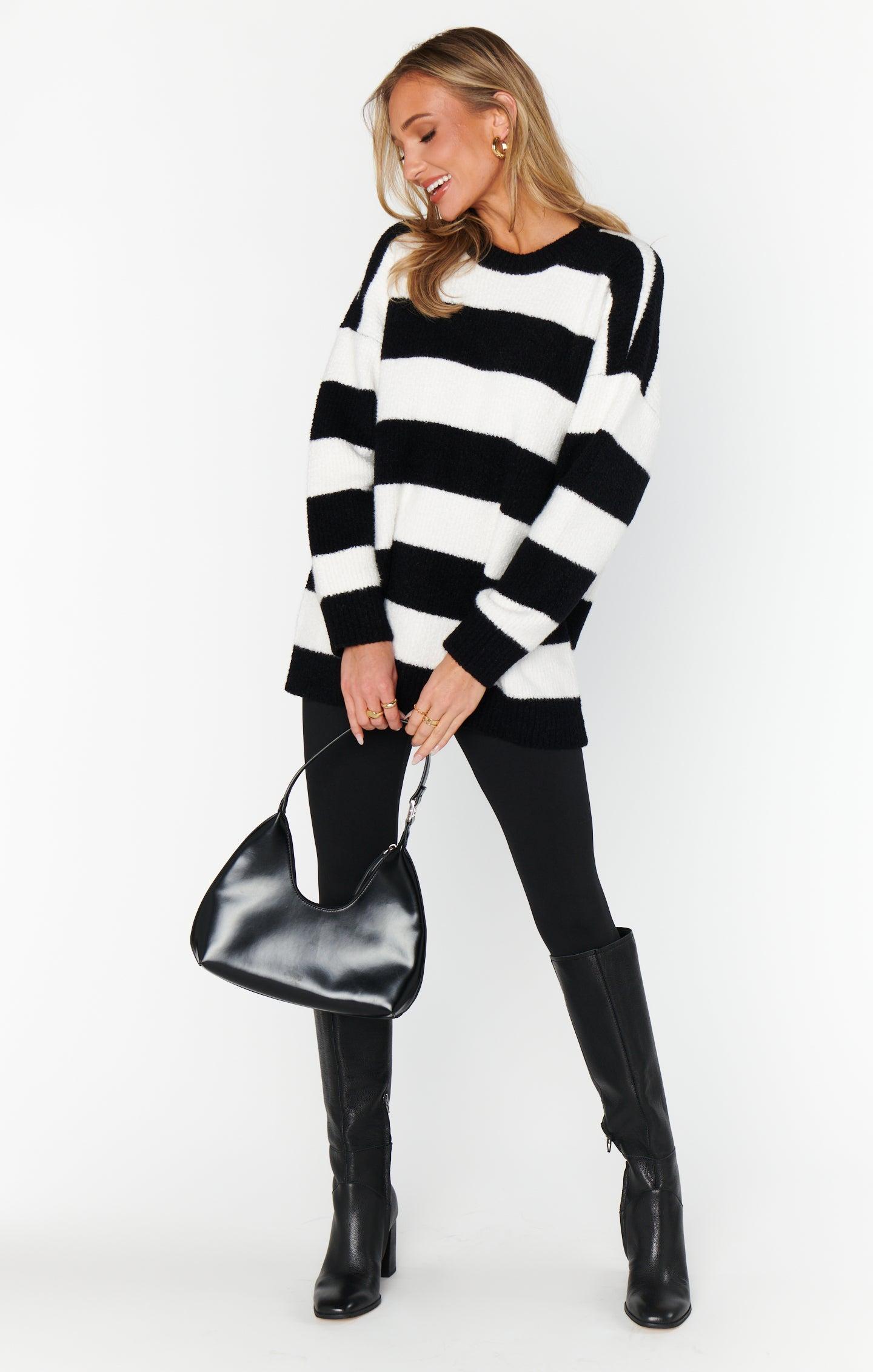 Hometown Tunic Sweater ~ Black White Stripe Knit Product Image