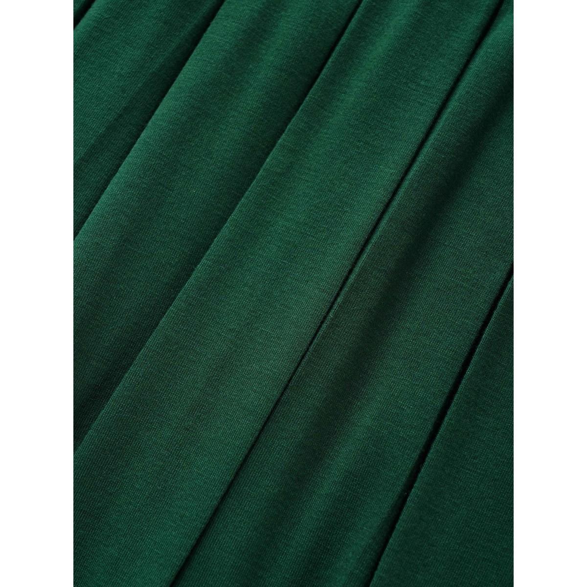 Plus Size Supersoft Essentials Plain Pleated Dress Green Women Casual Pleated V-neck Short sleeve Curvy BloomChic 12/L Product Image