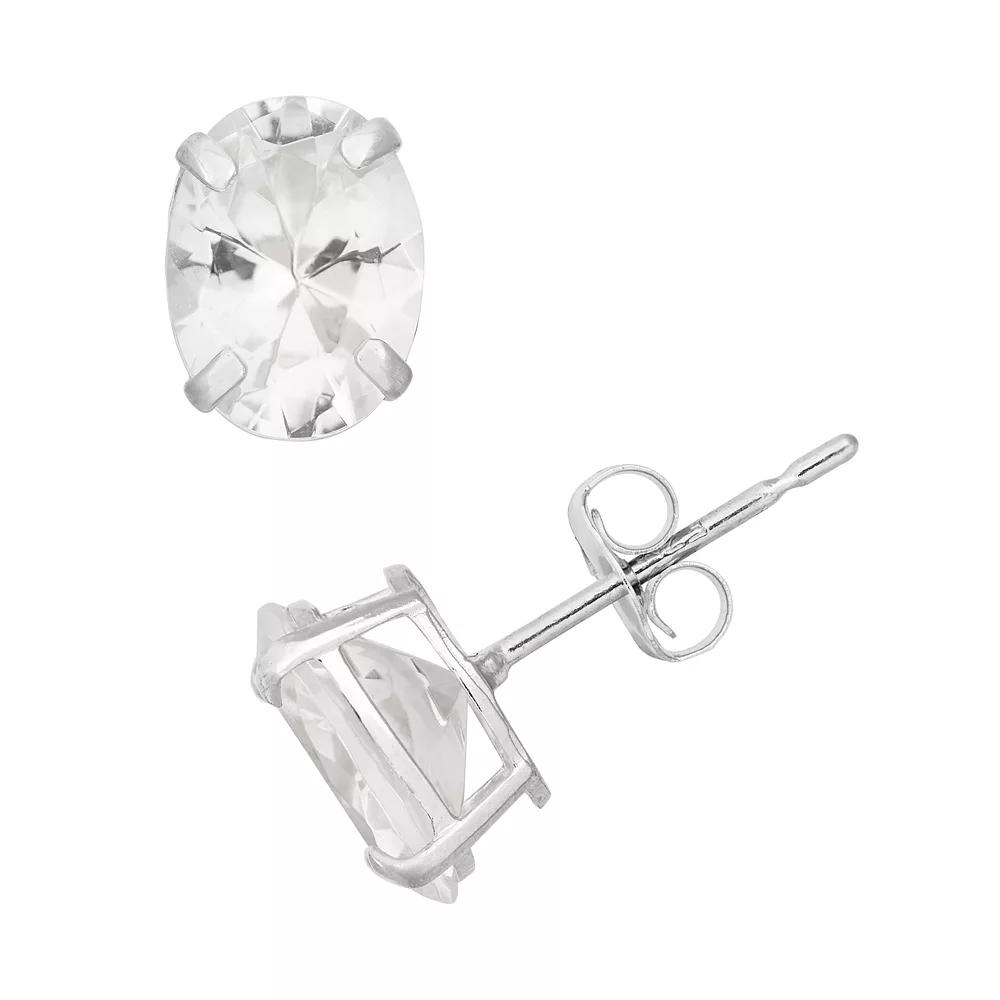 Designs by Gioelli Lab-Created White Sapphire 10k White Gold Oval Stud Earrings, Women's Product Image