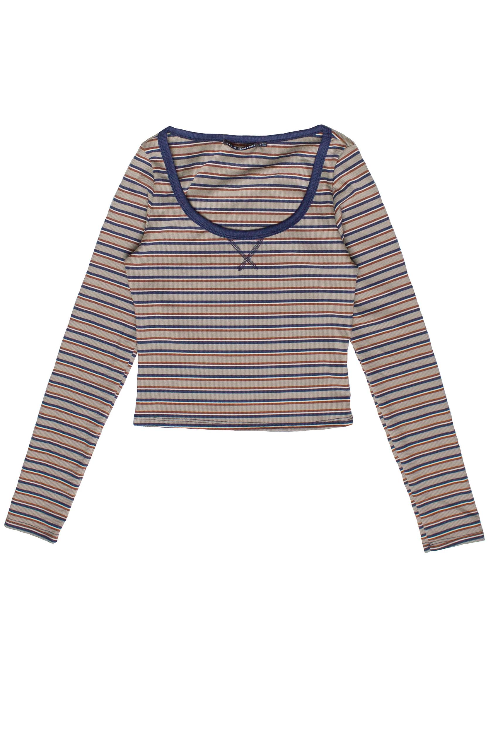 Striped Scoop Neck Long Sleeve Top Product Image