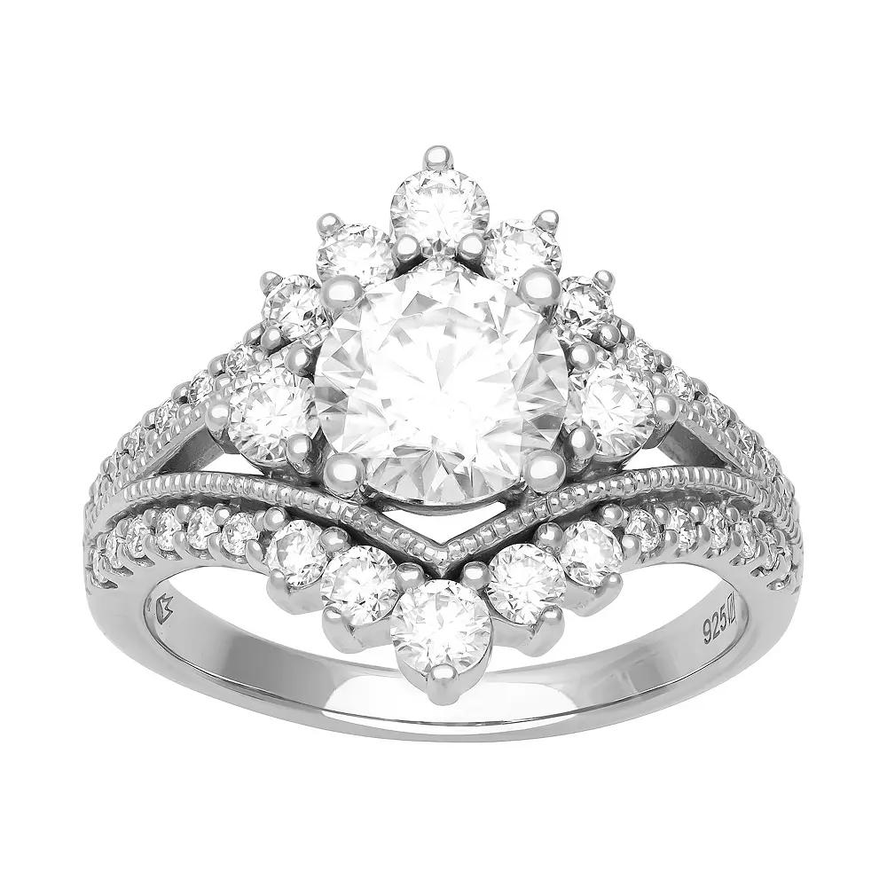 Love Always Sterling Silver Lab-Created Moissanite Crown Engagement Ring, Women's, Size: 9 Product Image