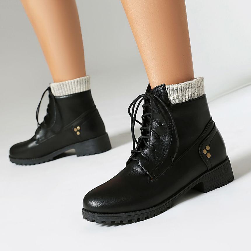 Panel Lace-Up Short Boots Product Image