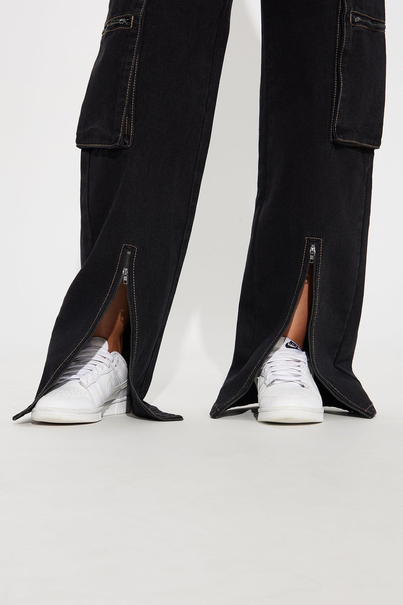 Zora Zipper Non Stretch Straight Leg Jeans - Black Wash Product Image