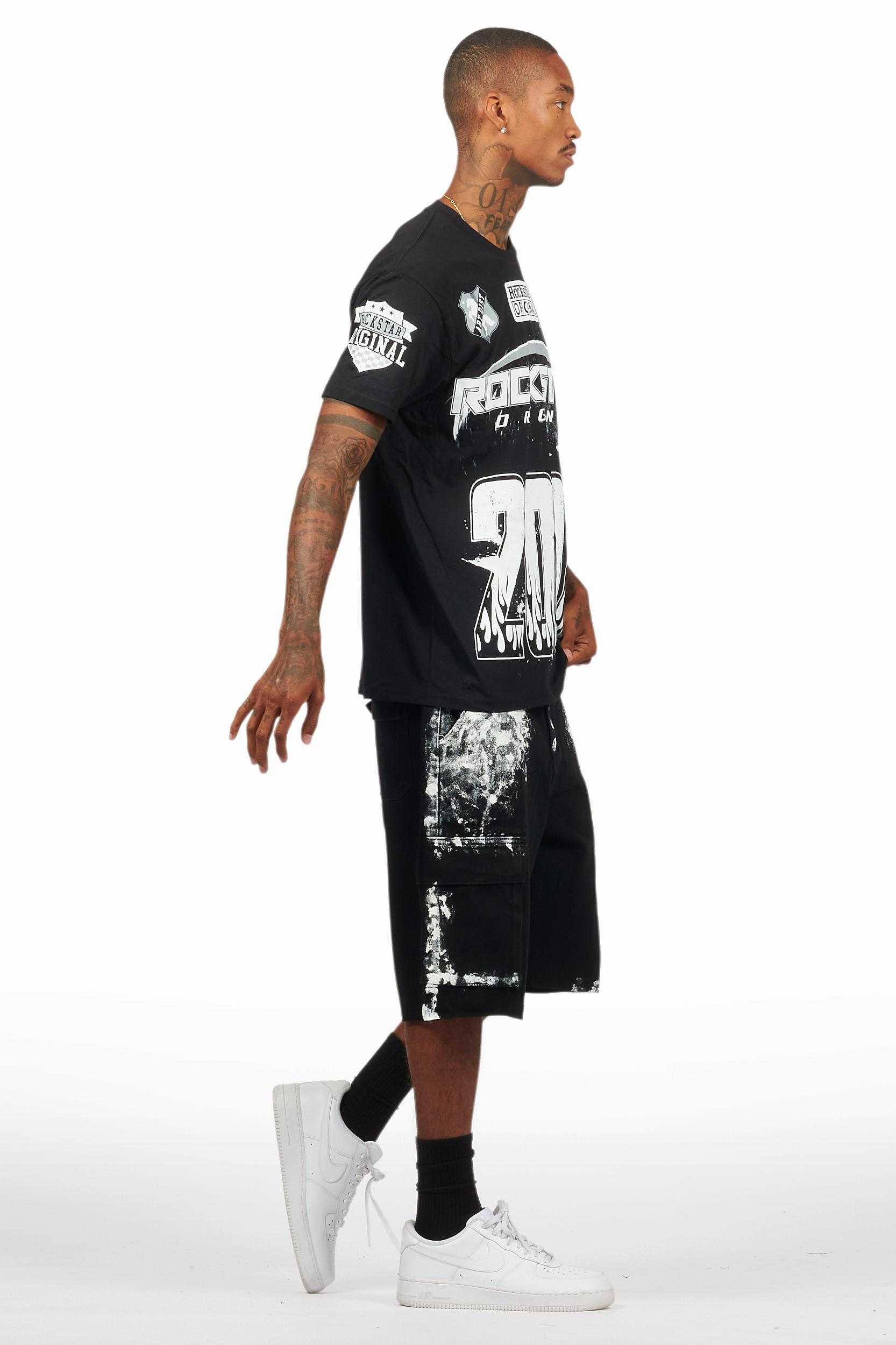 Amos Black/White T-Shirt/Denim Short Set Male Product Image