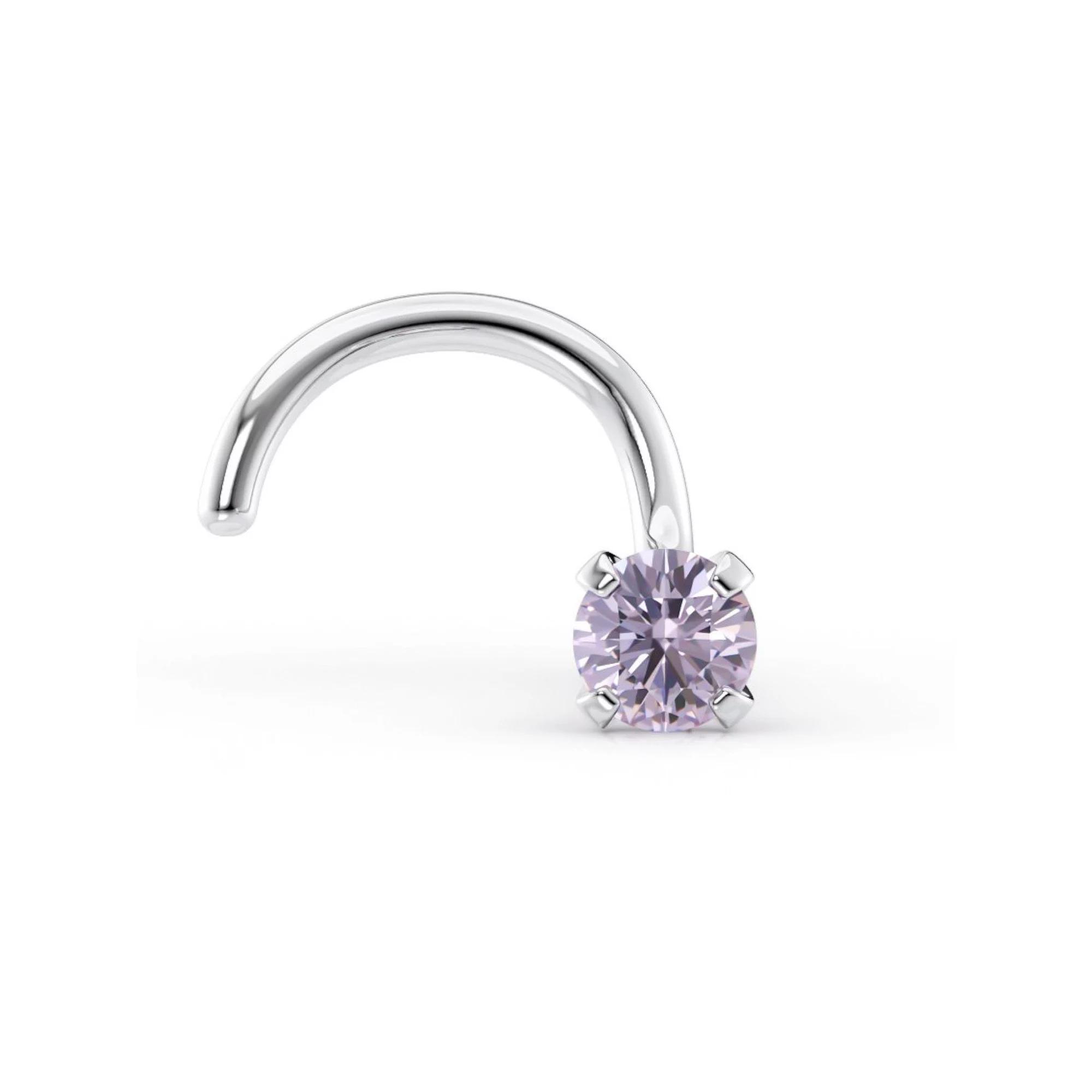 Lila Moon 14k White Gold Violet Crystal Curved Nose Stud, Women's Product Image