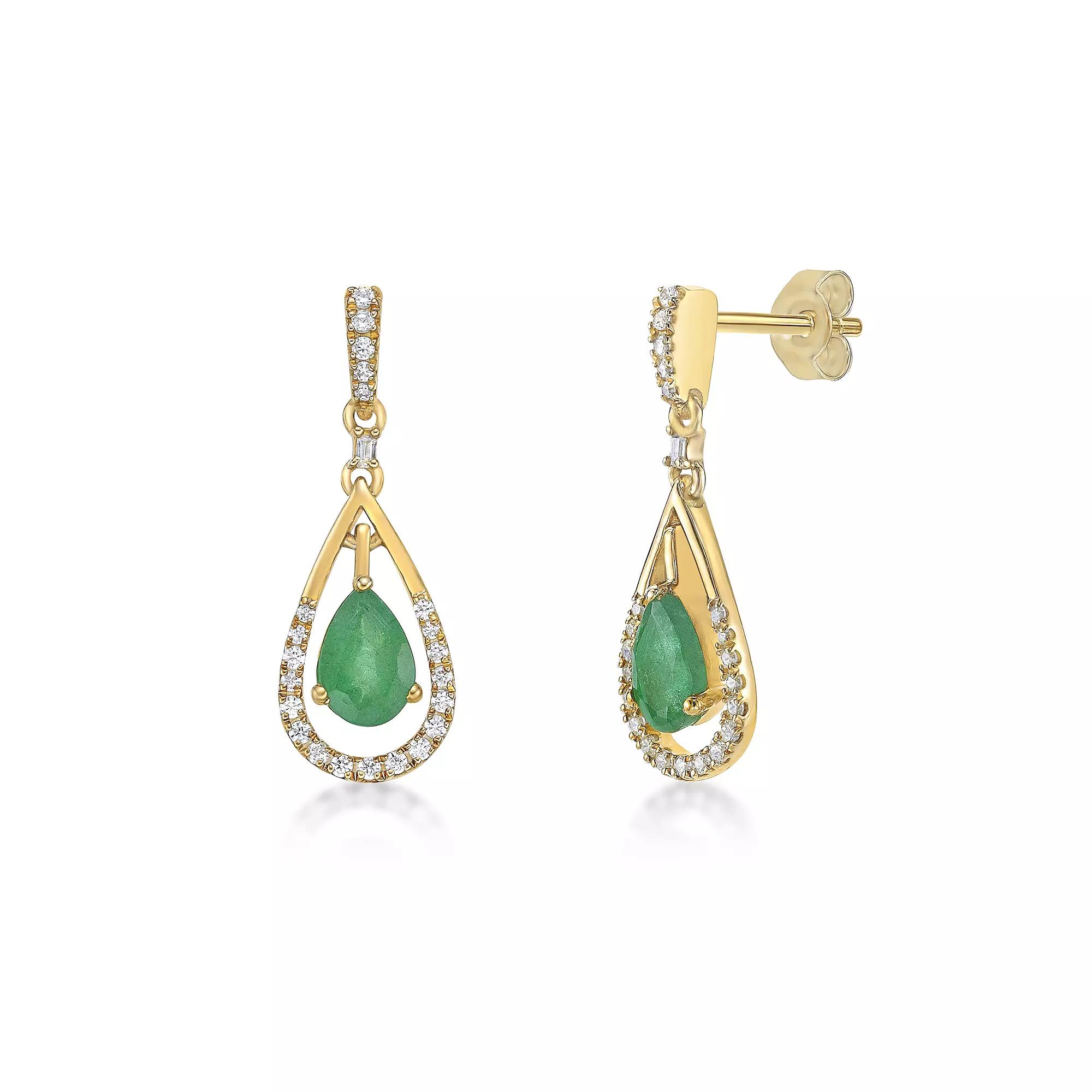 Gemminded 10k Gold Emerald & 1/5 Carat T.W. Diamond Earrings, Women's Product Image