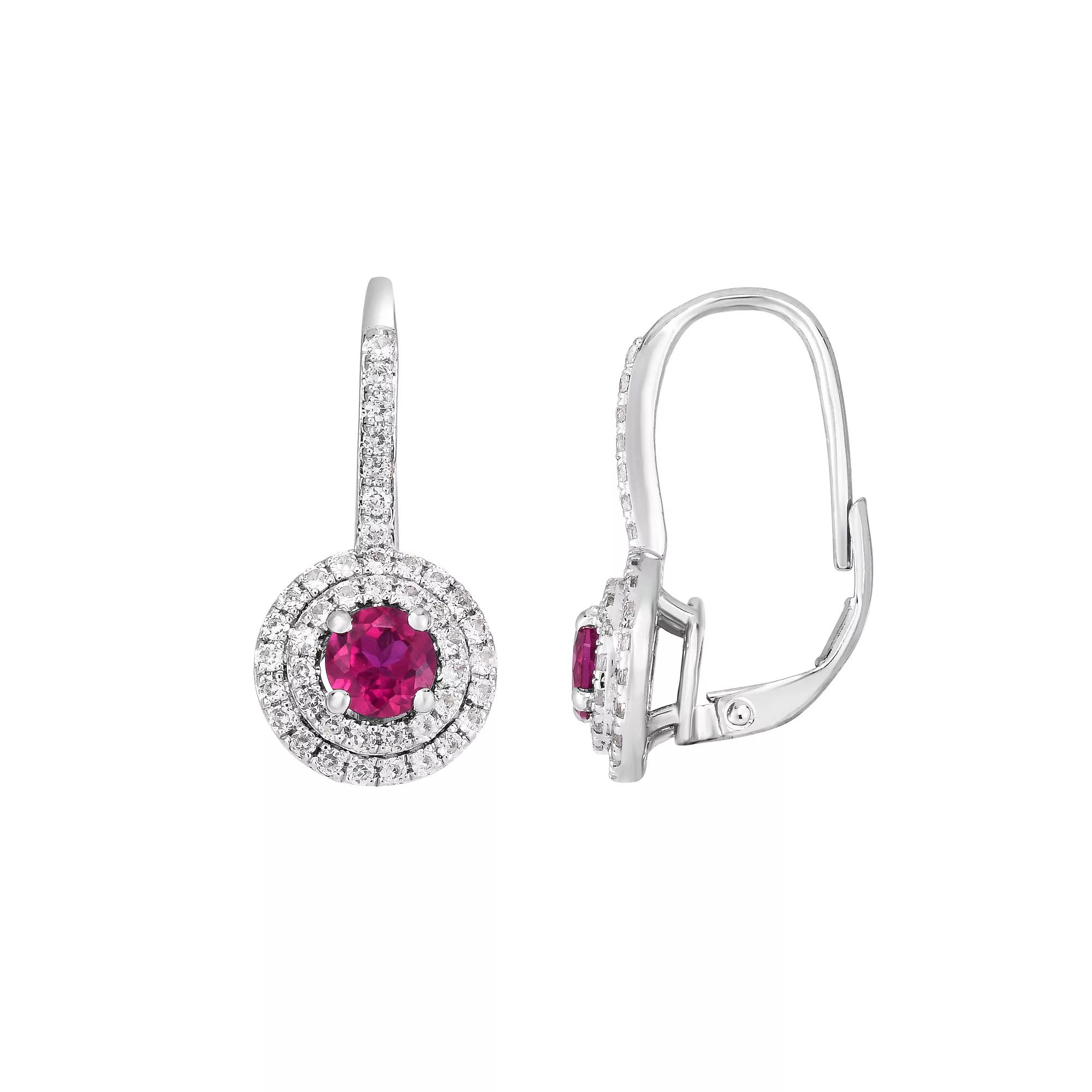 Oro Leoni Sterling Silver Lab-Created Ruby & Lab-Created White Sapphire Halo Drop Earrings, Women's Product Image
