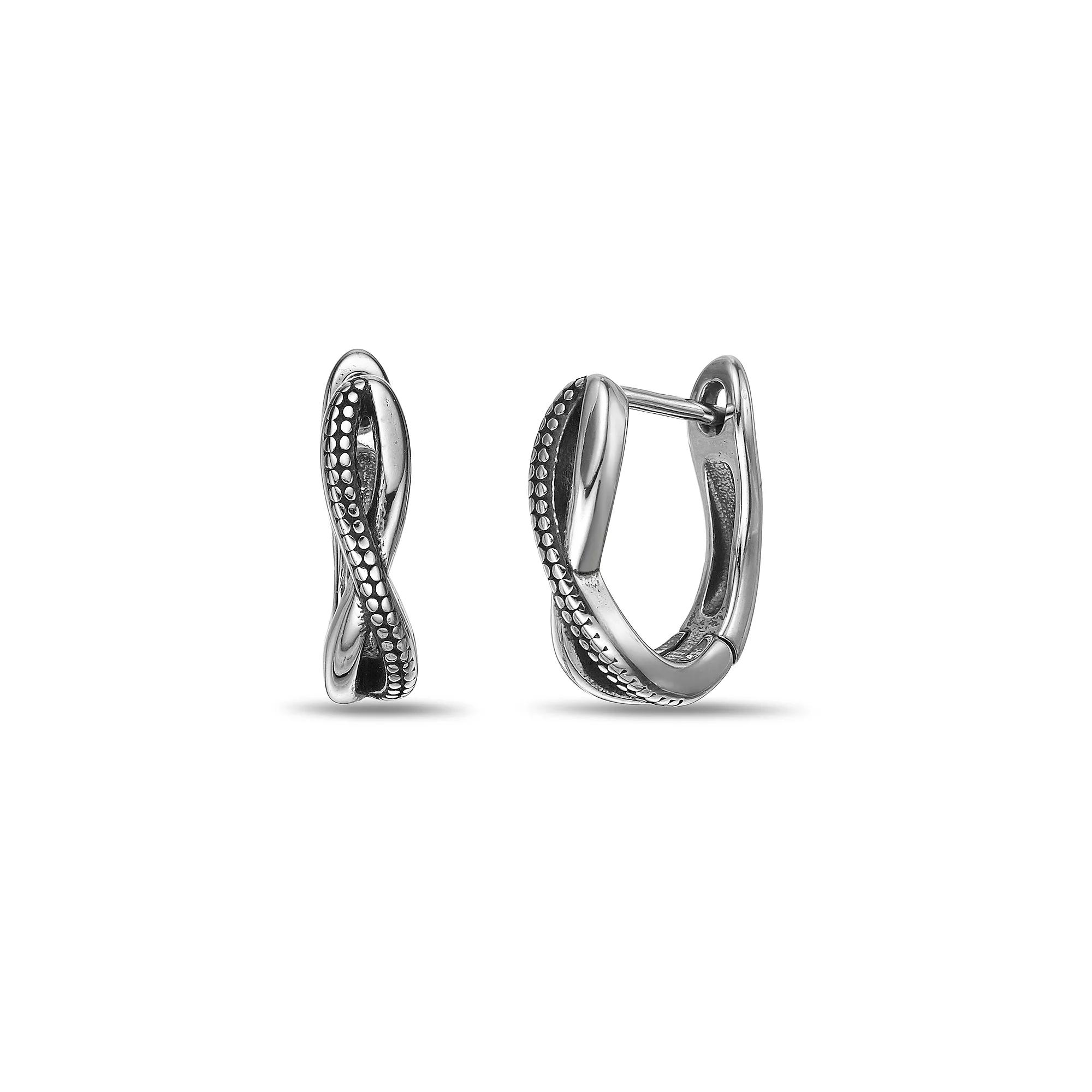 Men's LYNX Black Ion Plated Stainless Steel Hoop Earrings Product Image