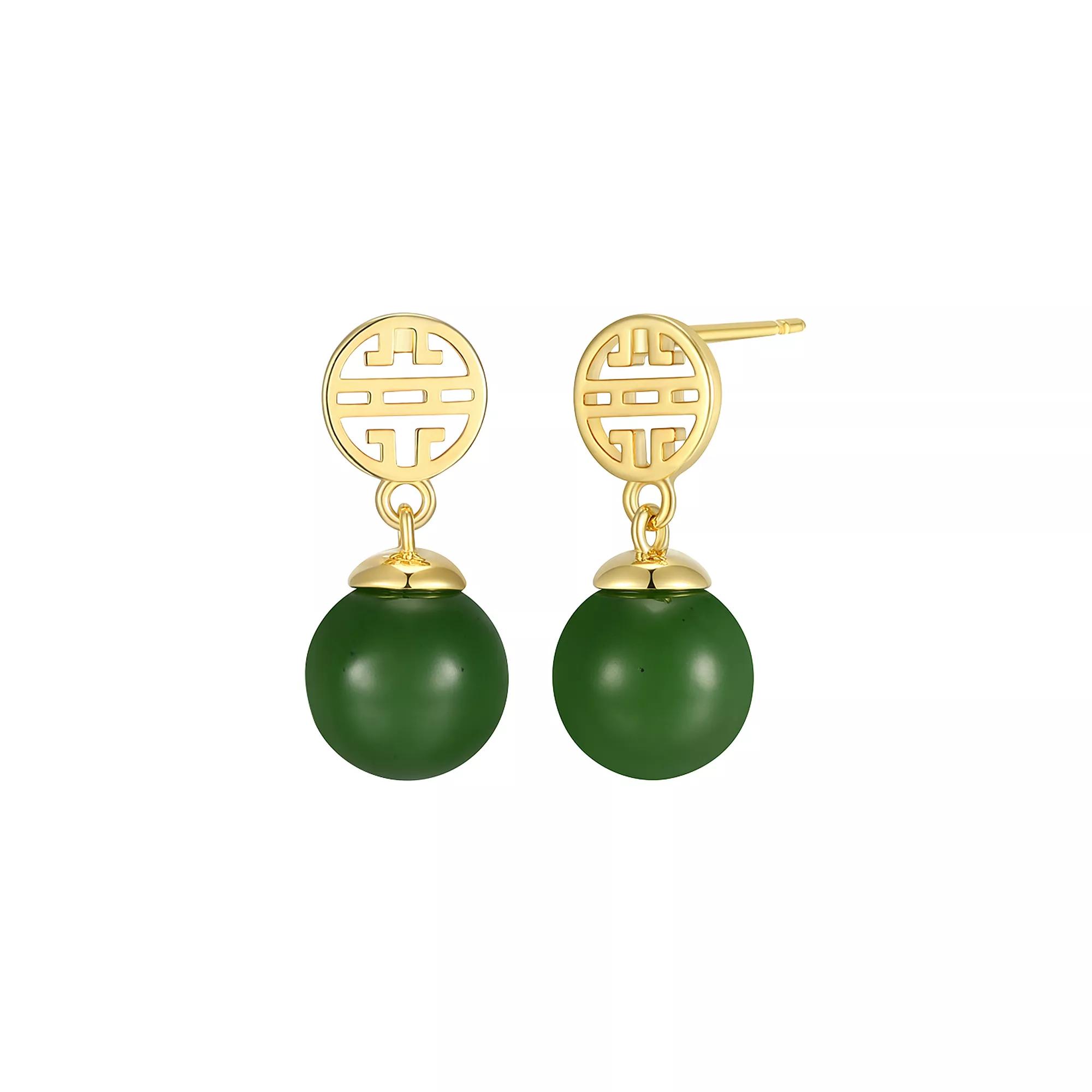 Dynasty Jade Sterling Silver Nephrite Jade Bead Drop Earrings, Women's, Gold Tone Product Image