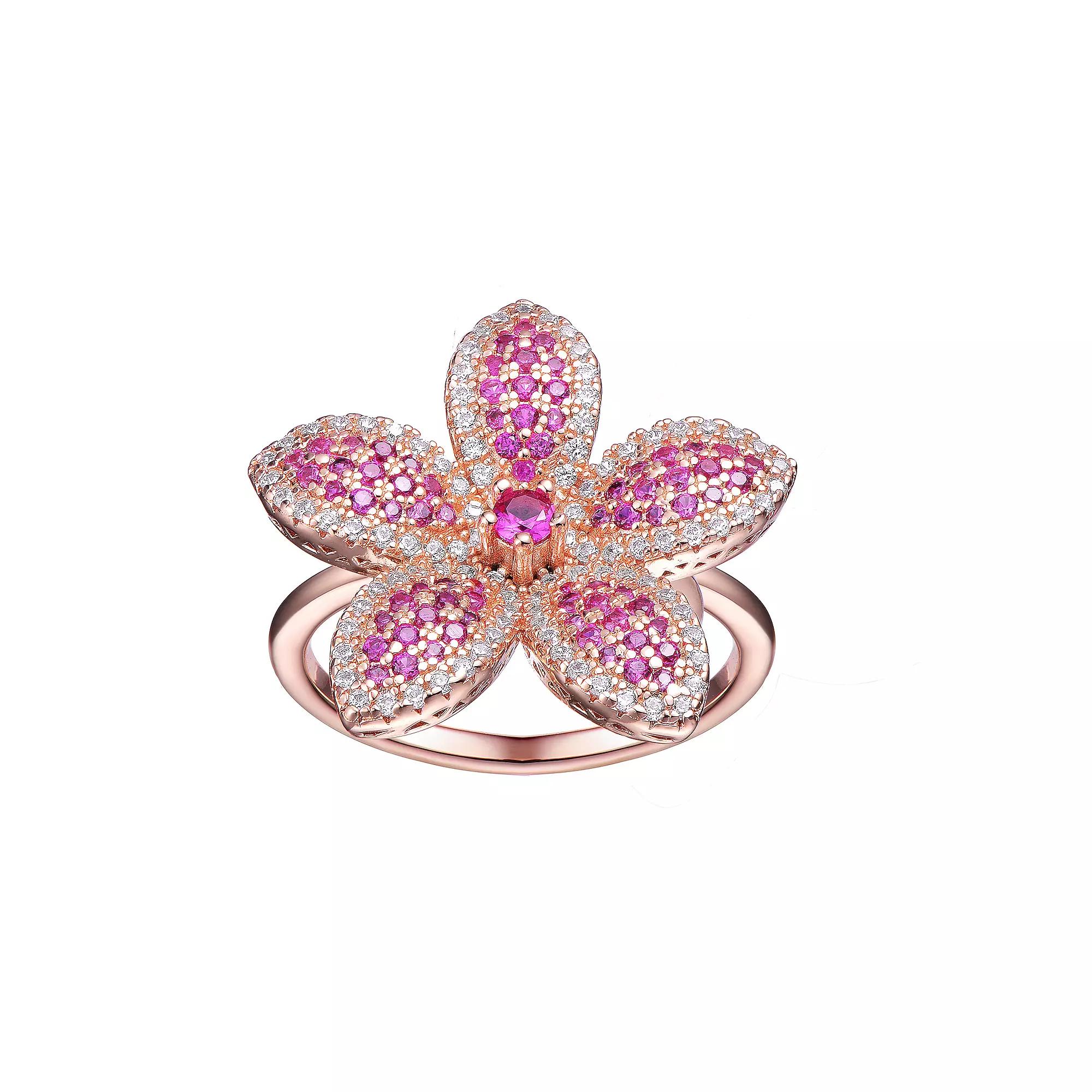 18k Rose Gold over Sterling Silver Cubic Zirconia Flower Cocktail Ring, Women's,  Product Image