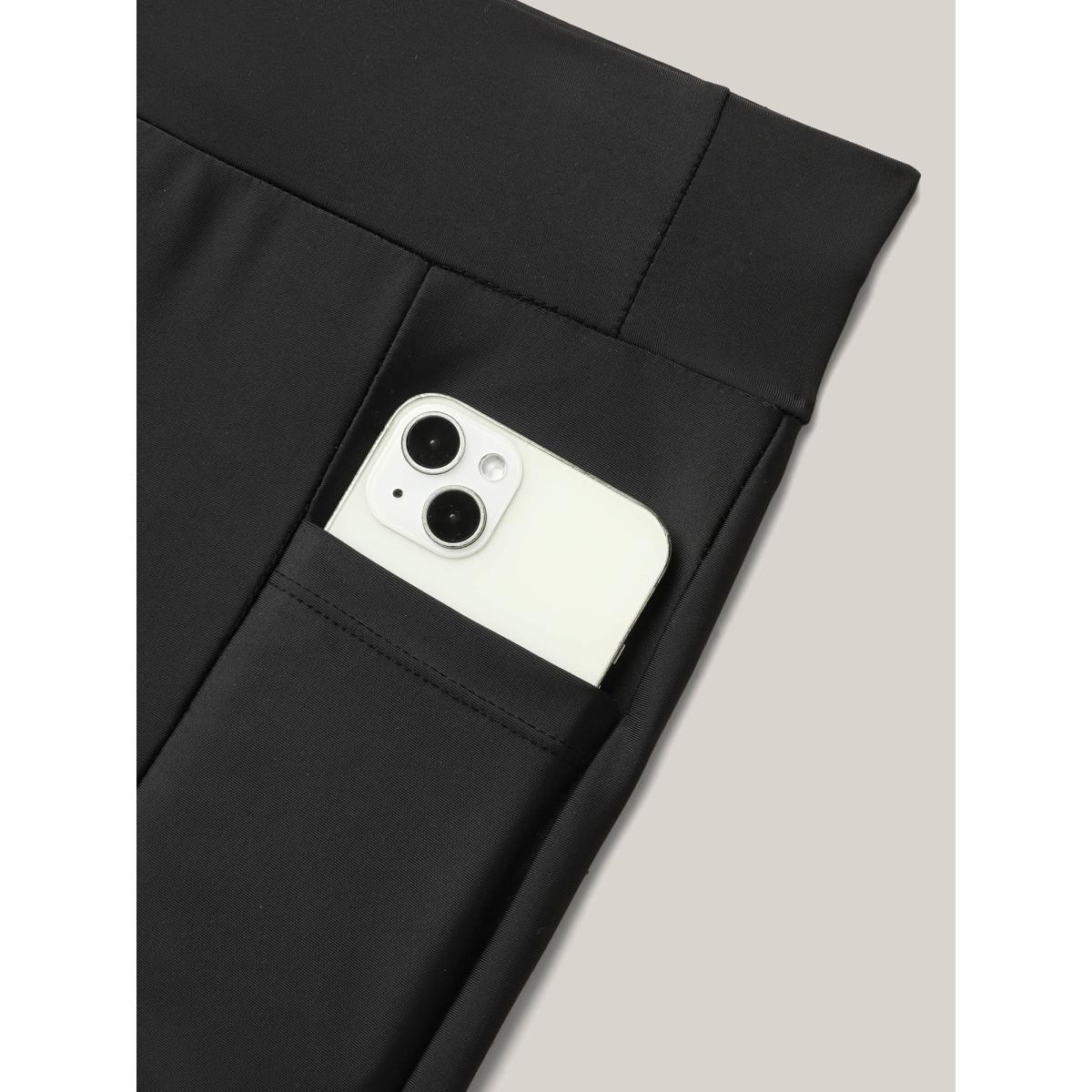 Plus Size Tropical Print High Waisted Tight Swim Bottoms Women's Swimwear Black Beach Patchwork High stretch Skinny High Rise Patch pocket Curve Swim Bottoms BloomChic 18-20/2X Product Image