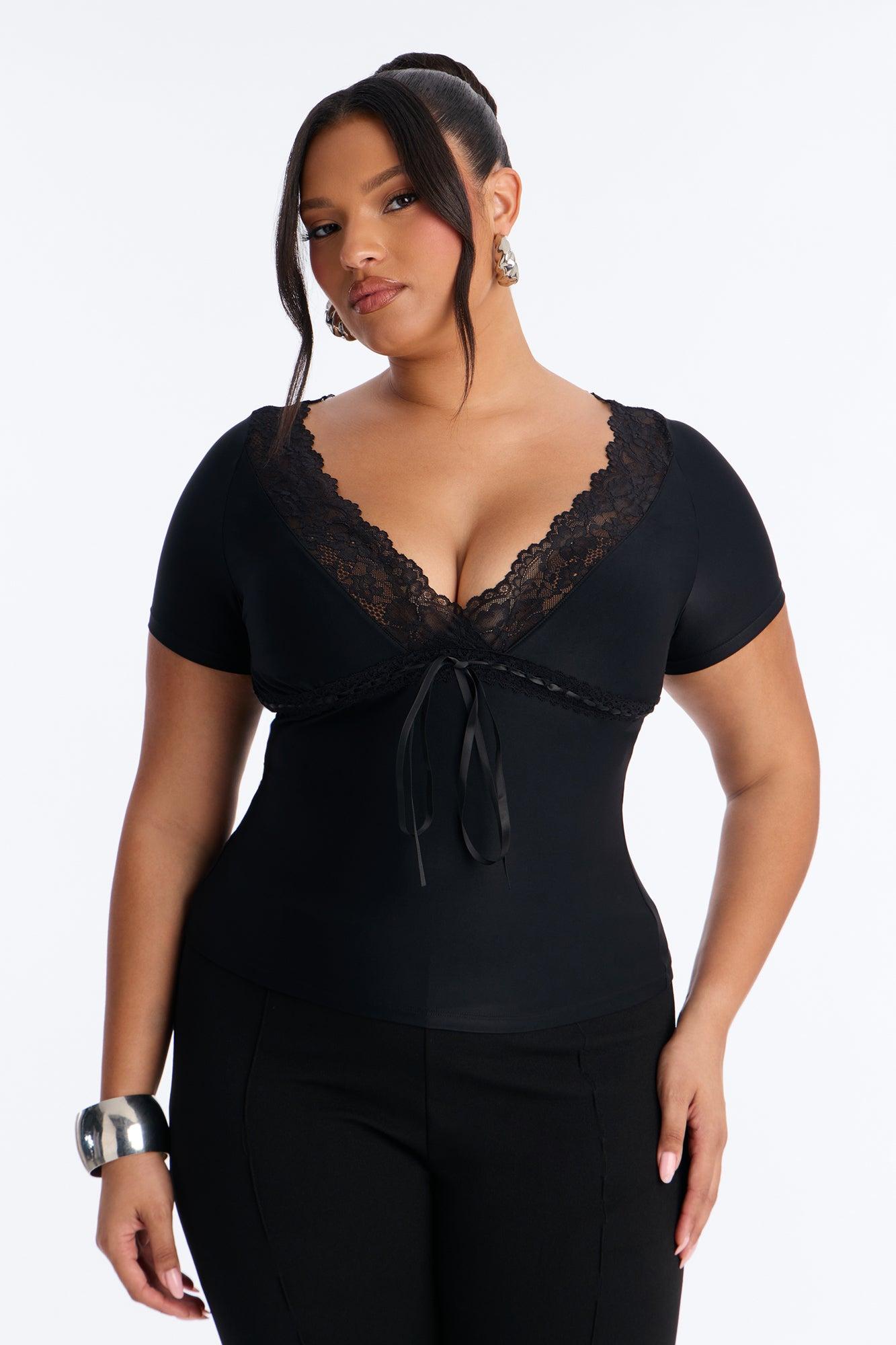 Bridget Lace Trim Short Sleeve Top - Black Female Product Image