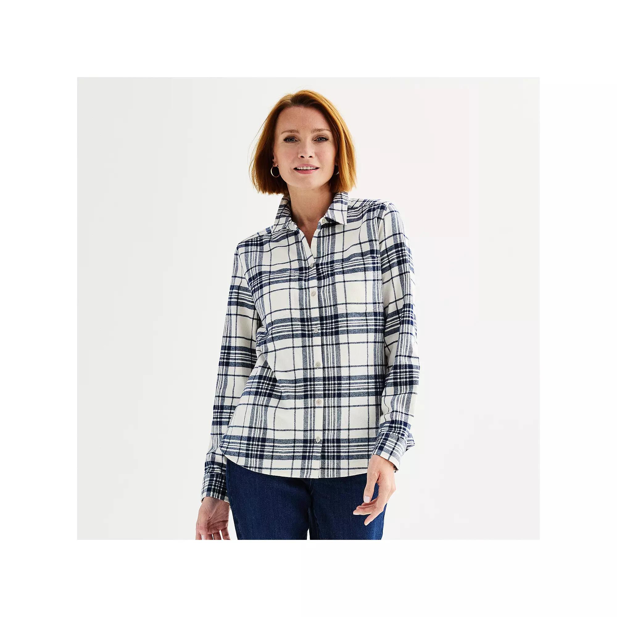 Women's Croft & Barrow® The Extra Soft Plaid Flannel Shirt, Size: XS, Pink Color Plaid Product Image