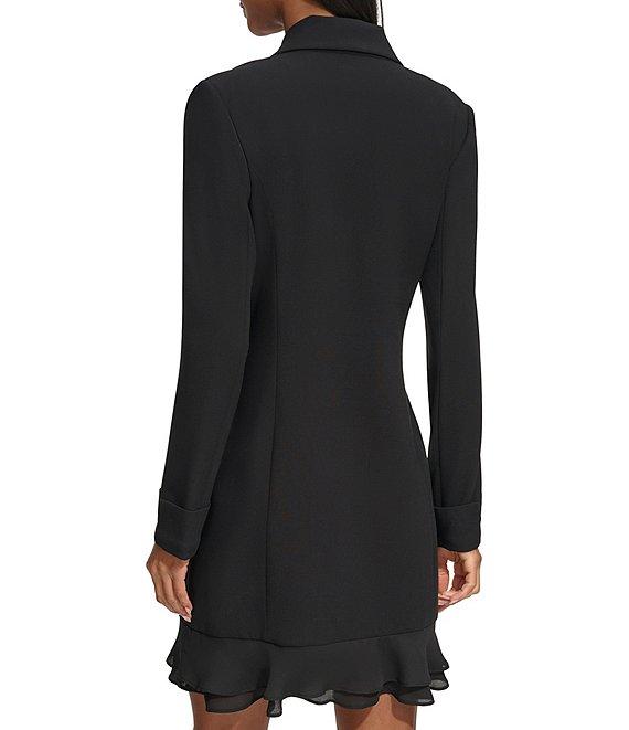 KARL LAGERFELD PARIS Notch Lapel Collar Long Sleeve Chiffon Flounce Hem Mini Blazer Dress Product Image