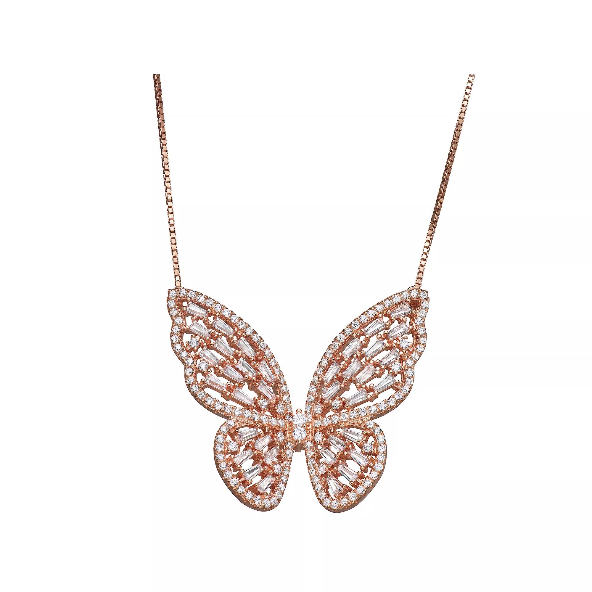 Designs by Gioelli Sterling Silver Cubic Zirconia Butterfly Necklace, Womens Product Image