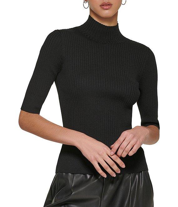 DKNY by Donna Karan Short Sleeve Mock Neck Ribbed Knit Top Product Image