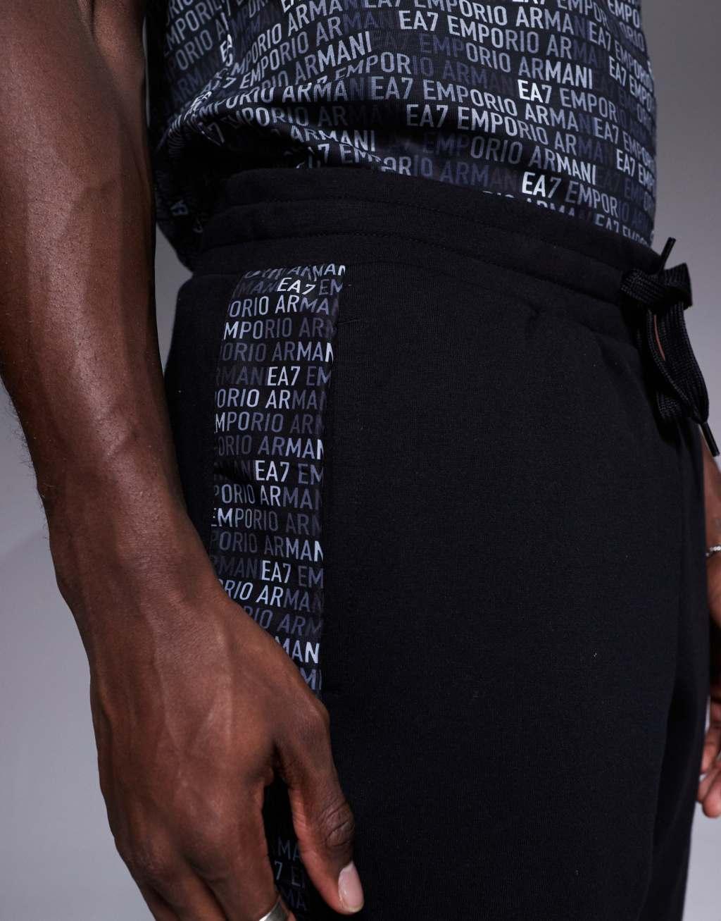 Armani EA7 sweatpants shorts with logo tape detail in black - part of a set Product Image