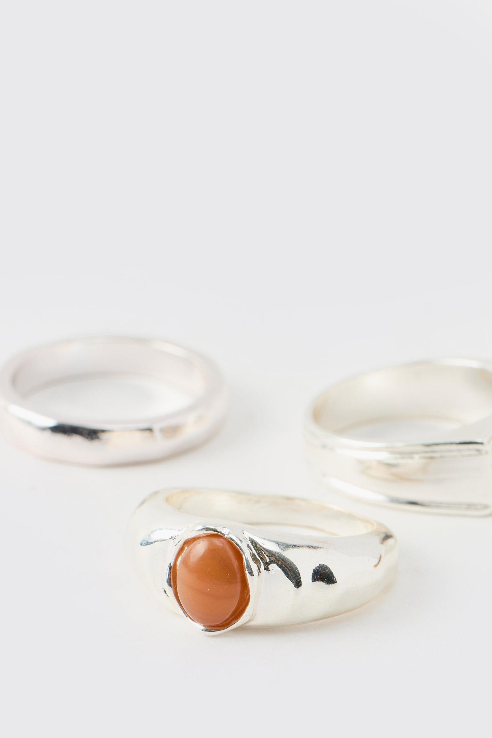 Silver Rings 3 Pack | boohooMAN USA Product Image