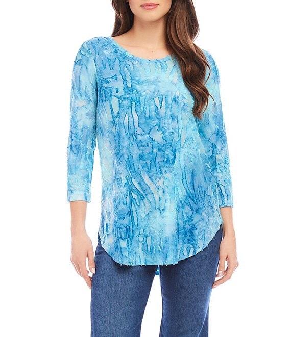 Karen Kane Tie Dye Burnout Crew Neck 3/4 Sleeve Tee Product Image
