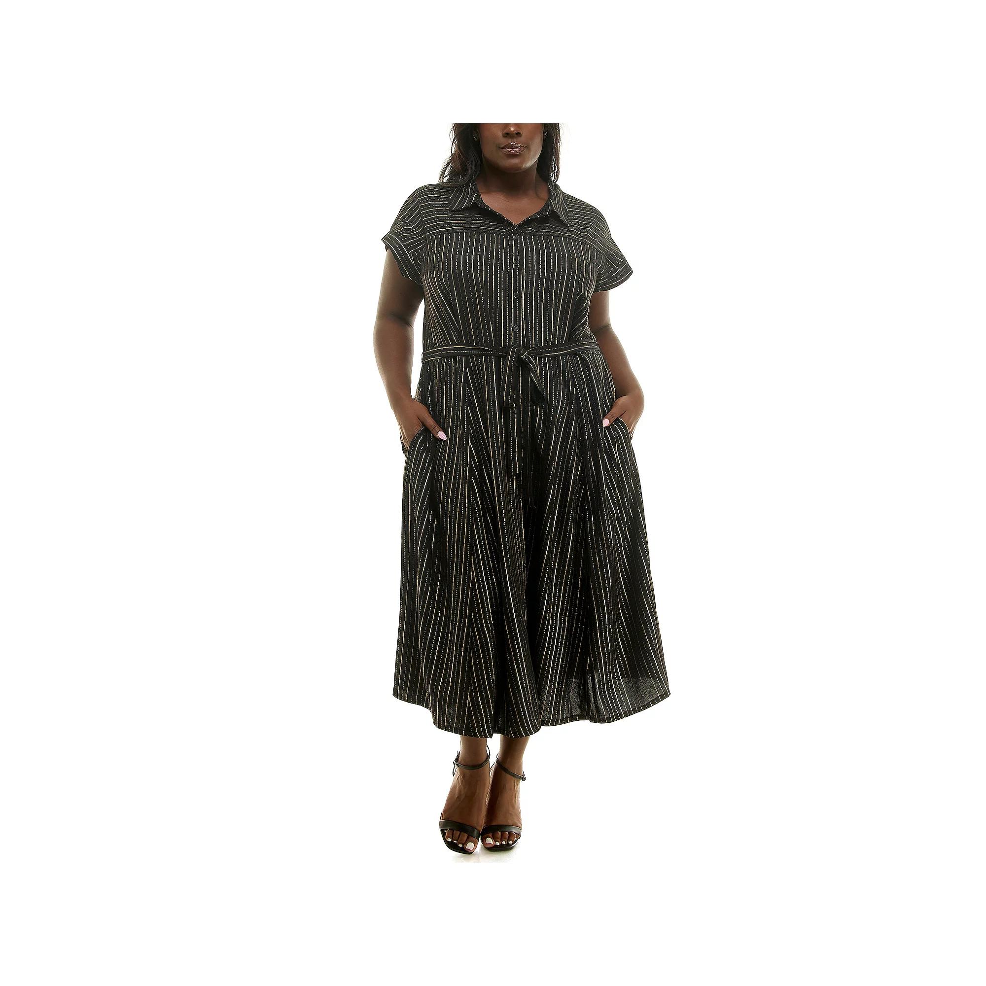 Plus Size Nina Leonard Button Front Shirt Dress, Womens Product Image