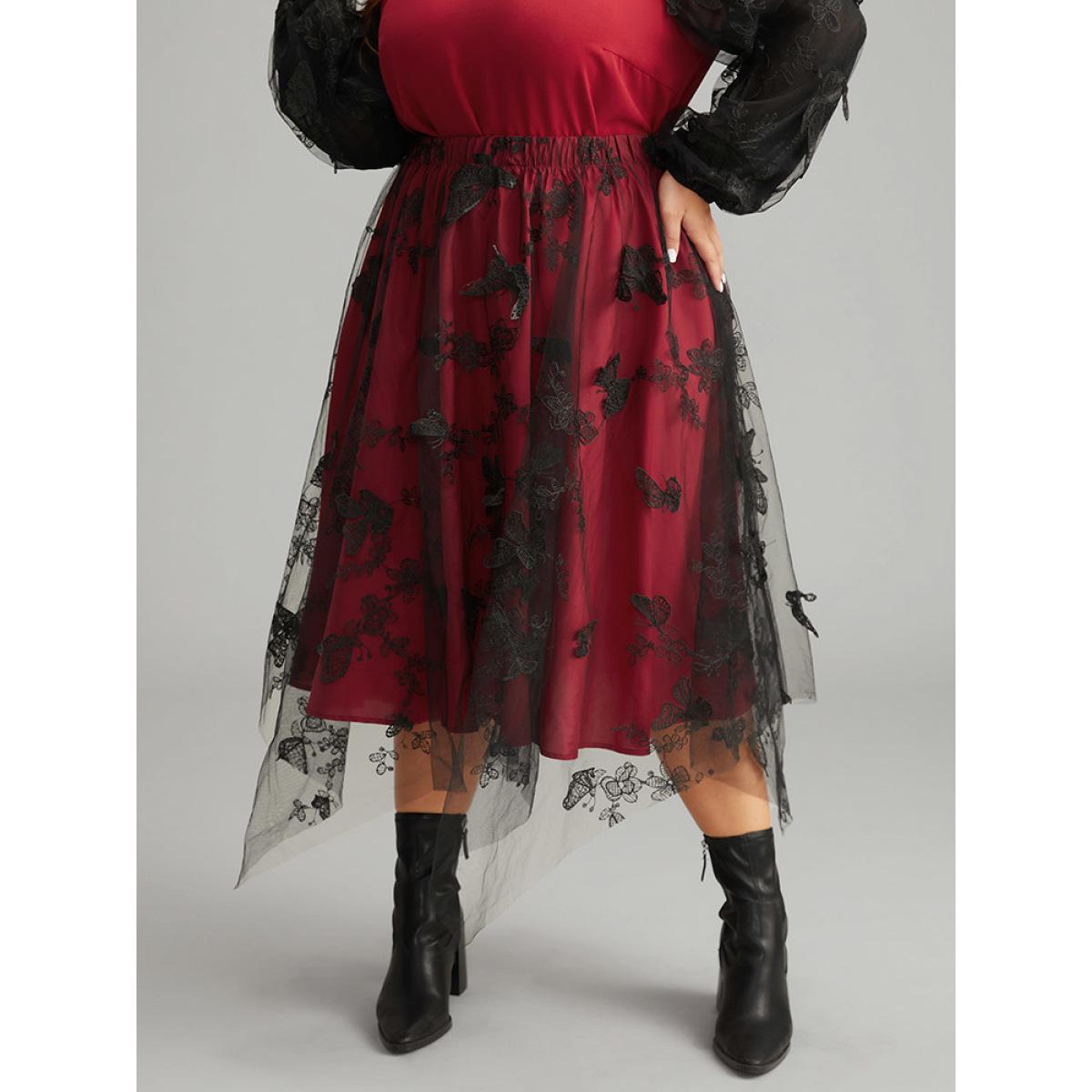 Plus Size Raspberry Butterfly Plisse Patchwork Keyhole Blouse Women Glamour Long Sleeve Keyhole Cut-Out Festival-Halloween Blouses BloomChic 12/L Product Image