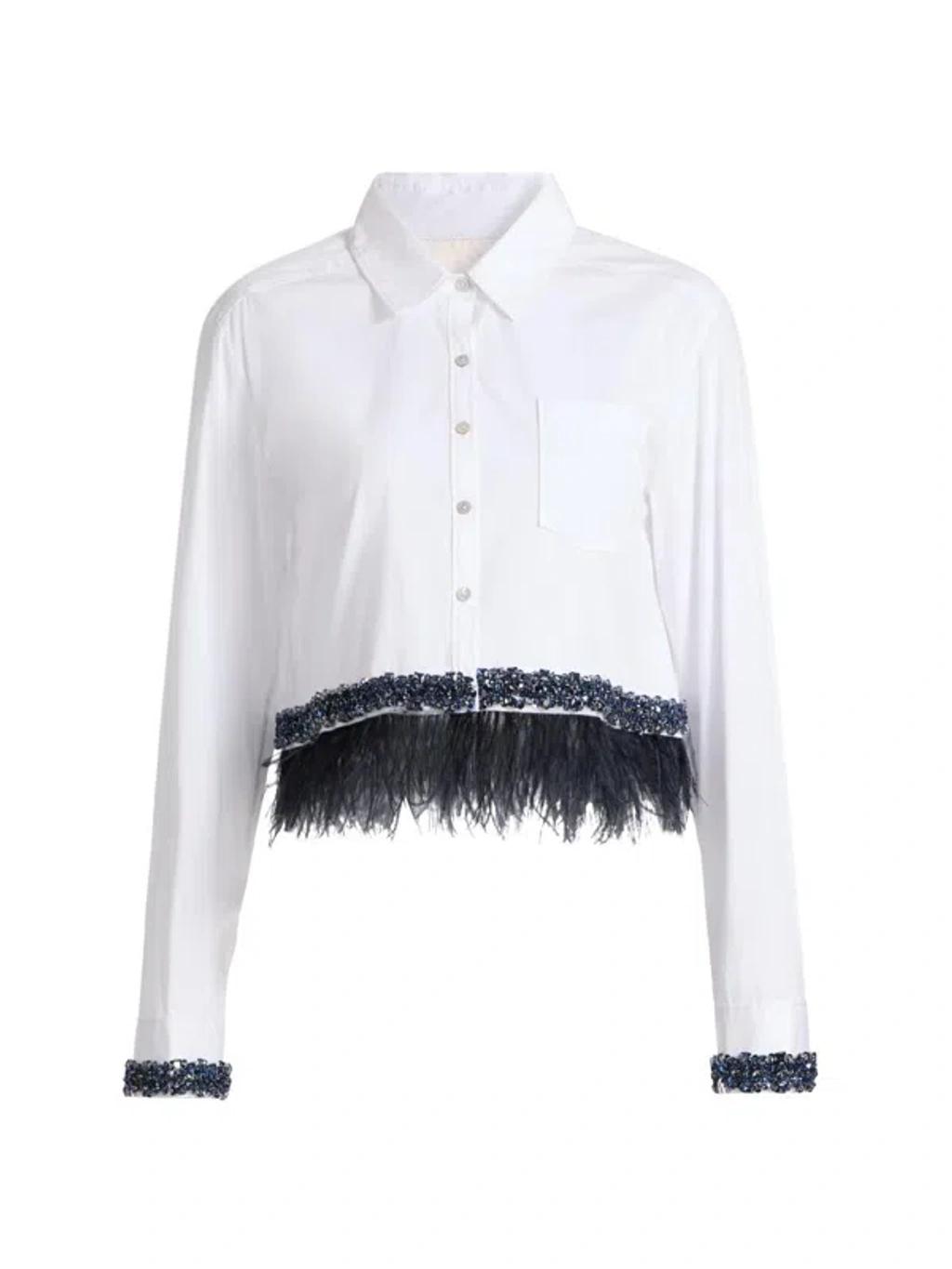CINQ À SEPT Sylvan Embellished Button-front Shirt In White Product Image