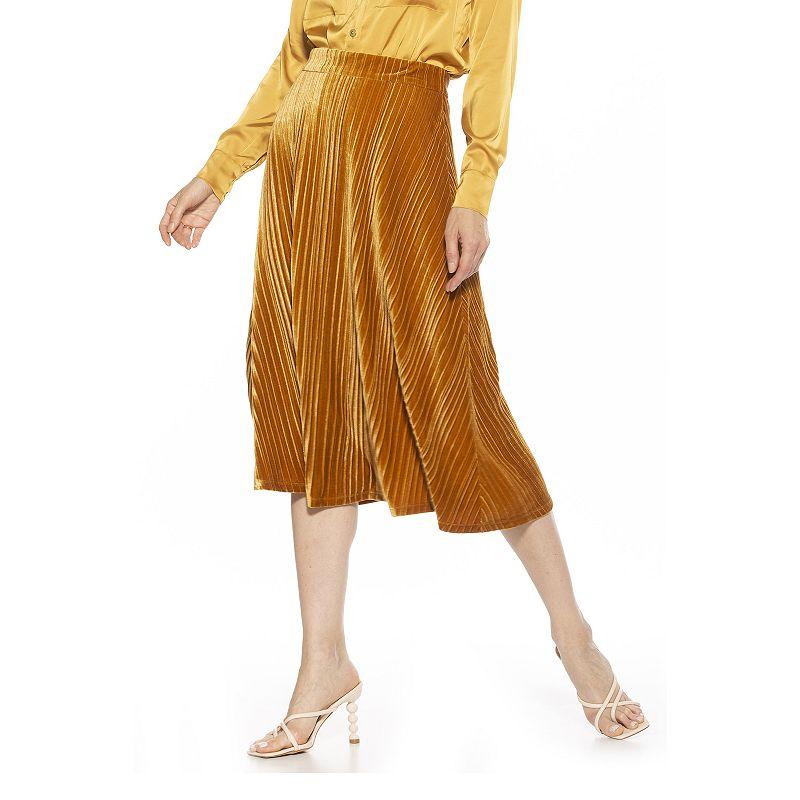 Women's ALEXIA ADMOR Alaina Pleated Velvet Midi Skirt,  Product Image