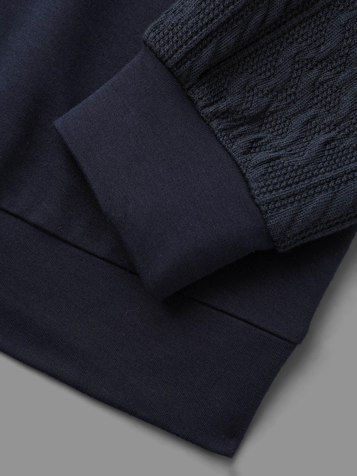 Crew Neck Plain Textured Patchwork Sweatshirt Female Product Image