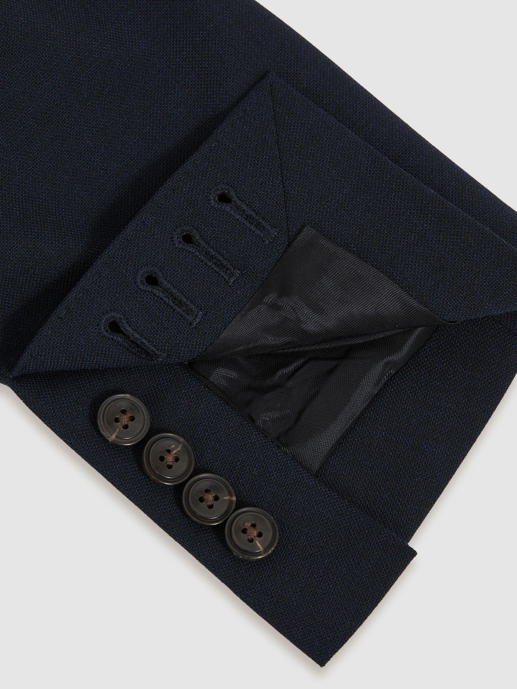 Double-Breasted Textured Suit Blazer Slim-Fit With Wool in Navy Product Image