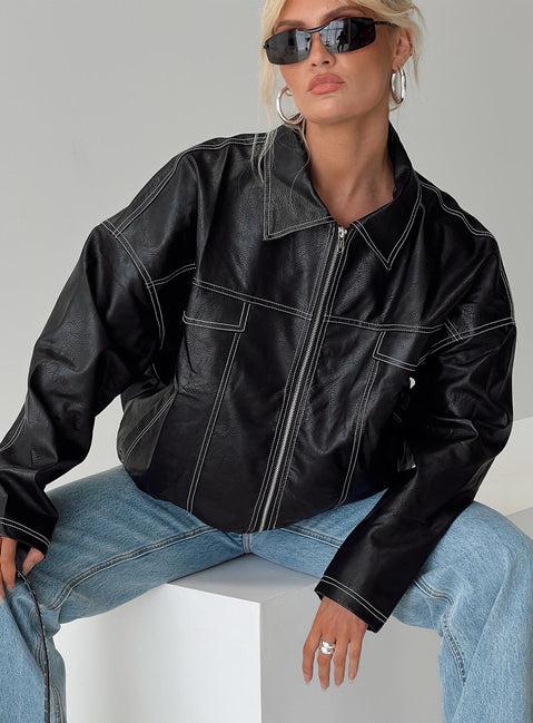 Kingsley Contrast Stitch Pu Jacket Black Product Image