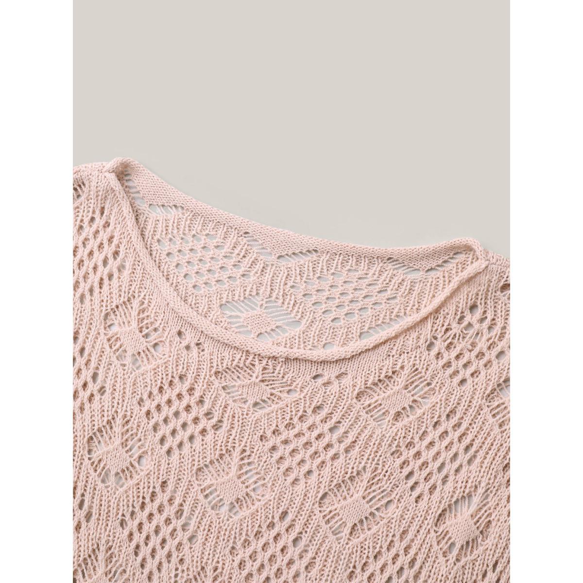 Plus Size Cut Out Textured Feel Pullover MistyRose Women Casual Loose Long Sleeve Round Neck Everyday Pullovers BloomChic 22-24/3X Product Image