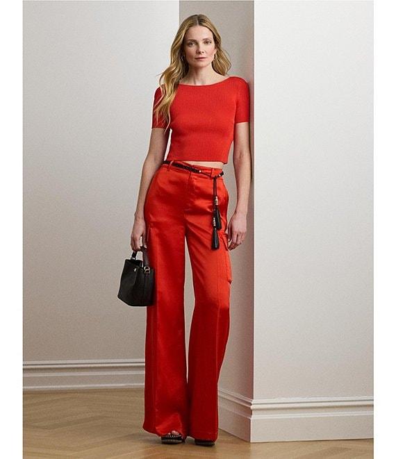 Lauren Ralph Lauren Ribbed Knit Boat Neck Short Sleeve Sweater Top Product Image