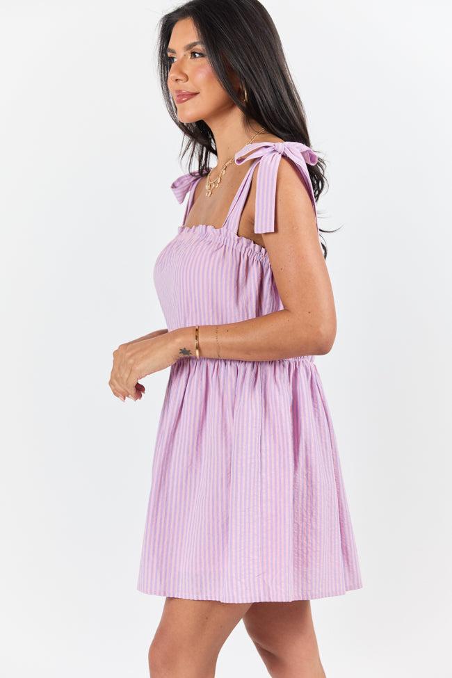 Easy Living Pink and Purple Tie Shoulder Striped Mini Dress FINAL SALE Product Image
