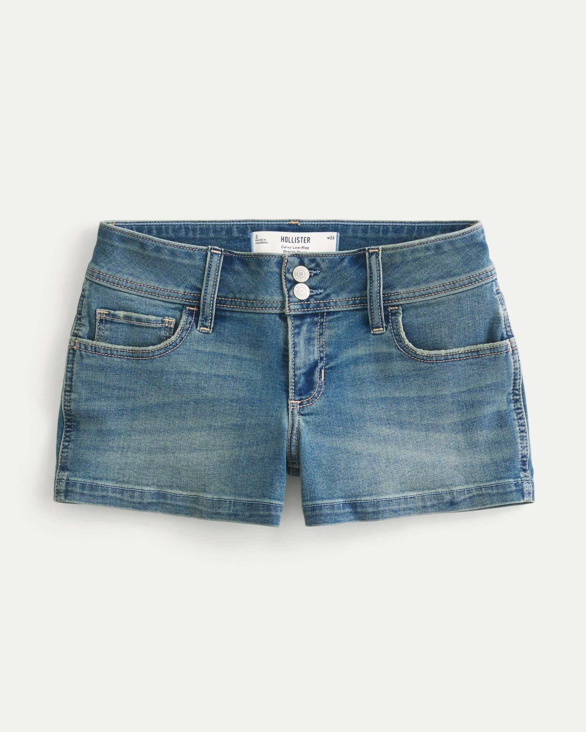 Curvy Low-Rise Light Wash Denim Shortie Shorts Product Image
