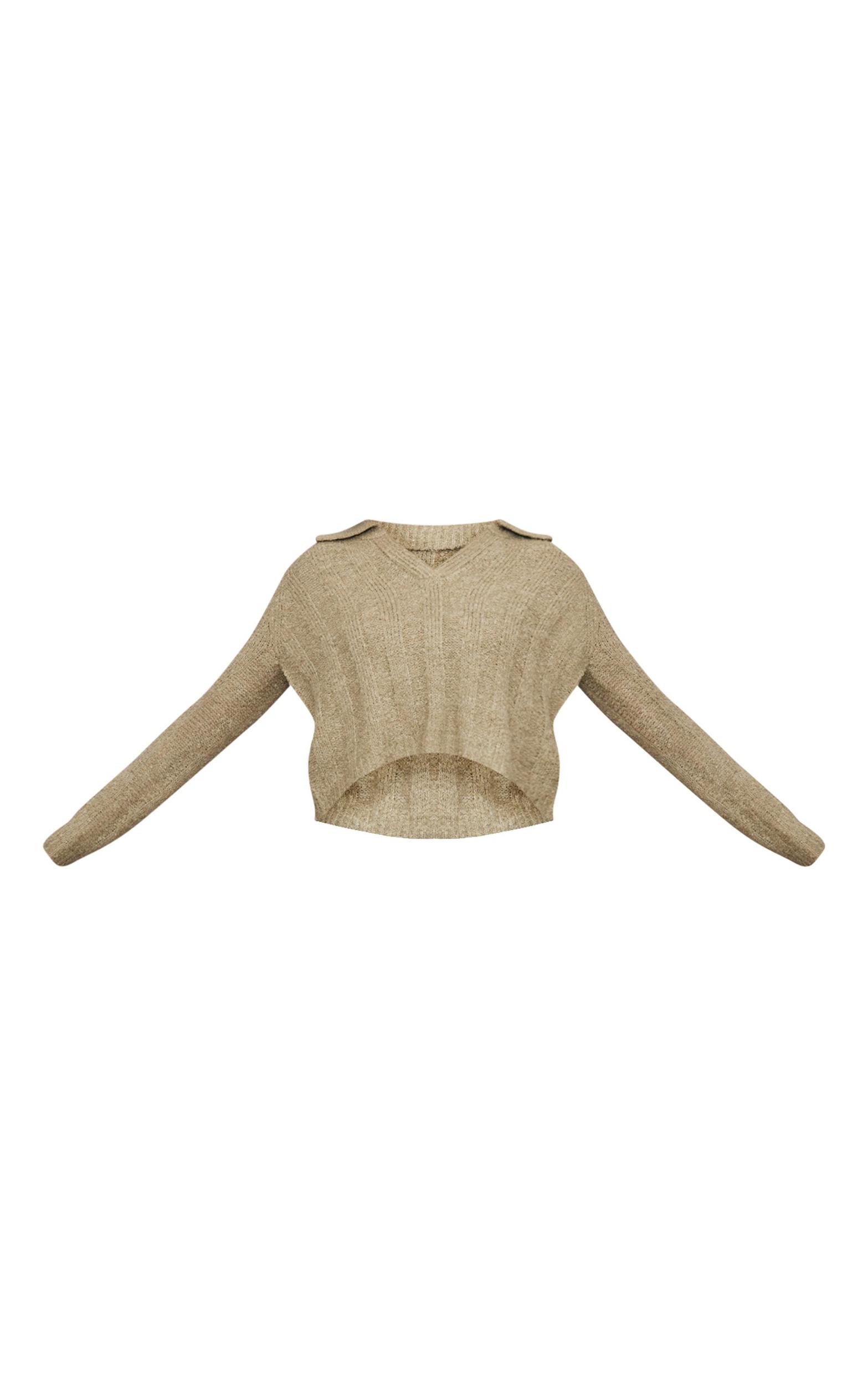 Olive Bobble Knit Collar Detail Top Product Image