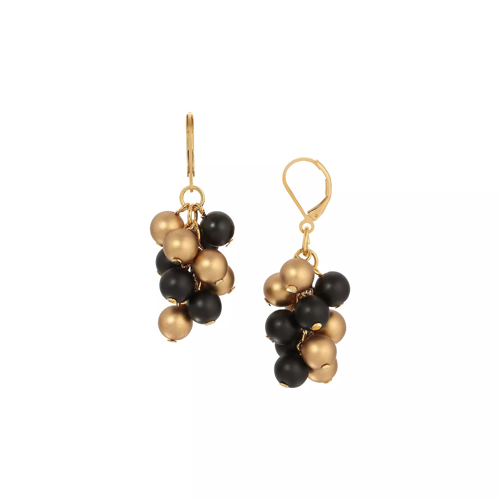 1928 Gold & Black Bead Cluster Drop Earrings, Womens Product Image