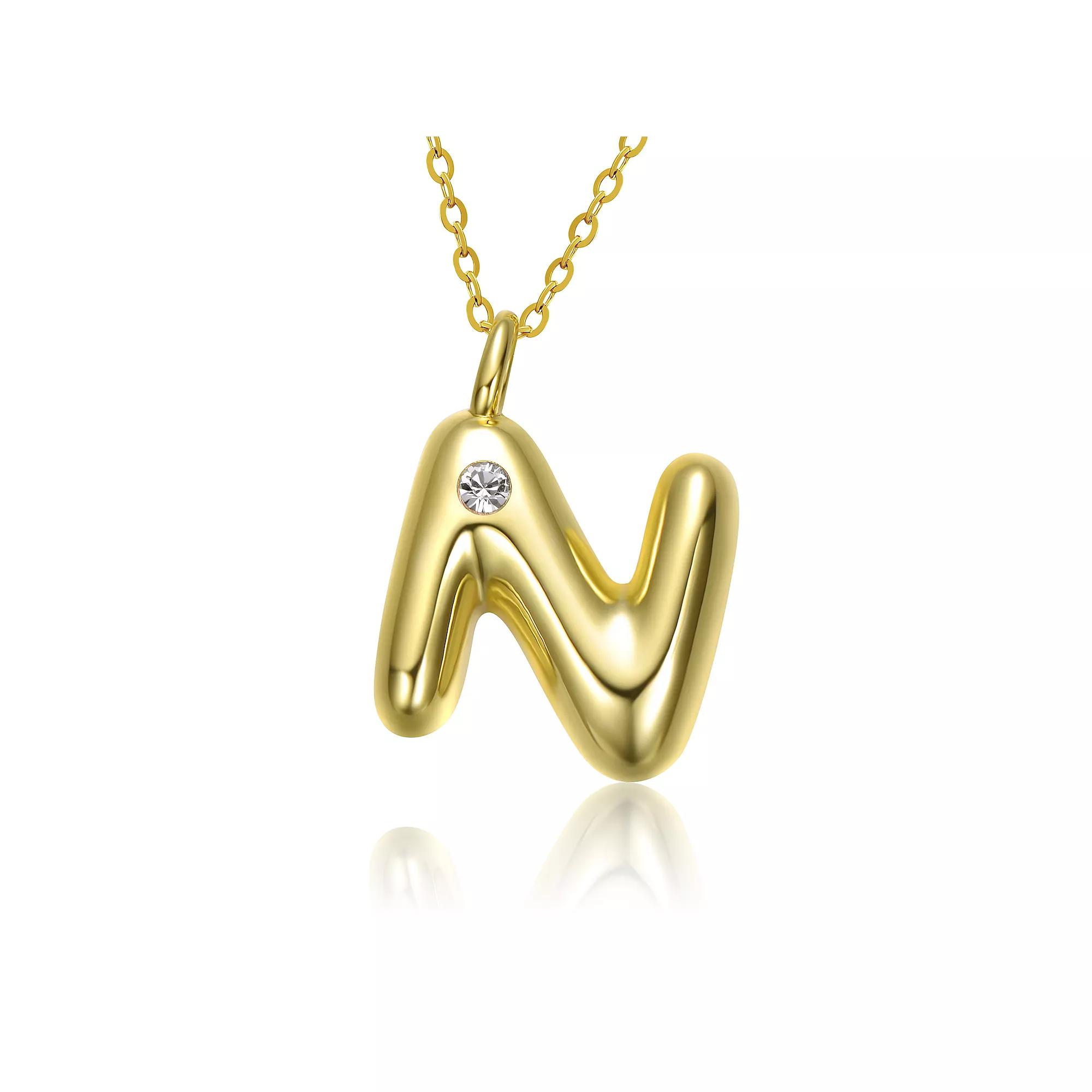 14k Gold Plated Bubble Initial Pendant Necklace, Womens Gold Tone N Product Image